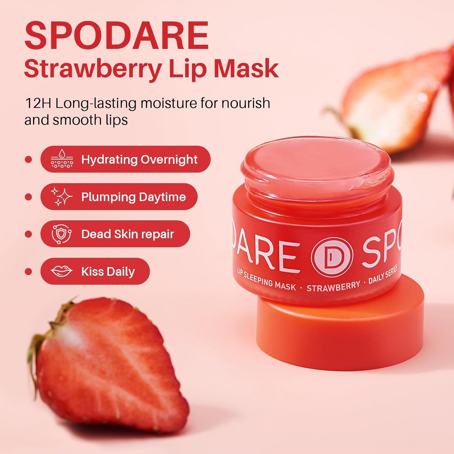 Sleeping Lip Mask Strawberry - Overnight Lip Treatment, Lip Care Hydration, Repair for Dry Cracked Lips, Vitamin C, Soft and Nourished Lips Overnight, Christmas, with Shea Butter - 0.42 Fl Oz