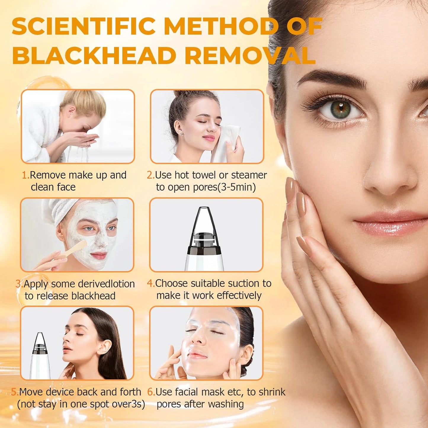 Pore Vacuum, USB Rechargeable Blackhead Remover Vacuum,3 Levels Adjustable Pore Vacuum Blackhead Remover, with 6 Suction Power Probe,4 Golden Needle,Face Vacuum Pore Cleanser for Women & Men-White