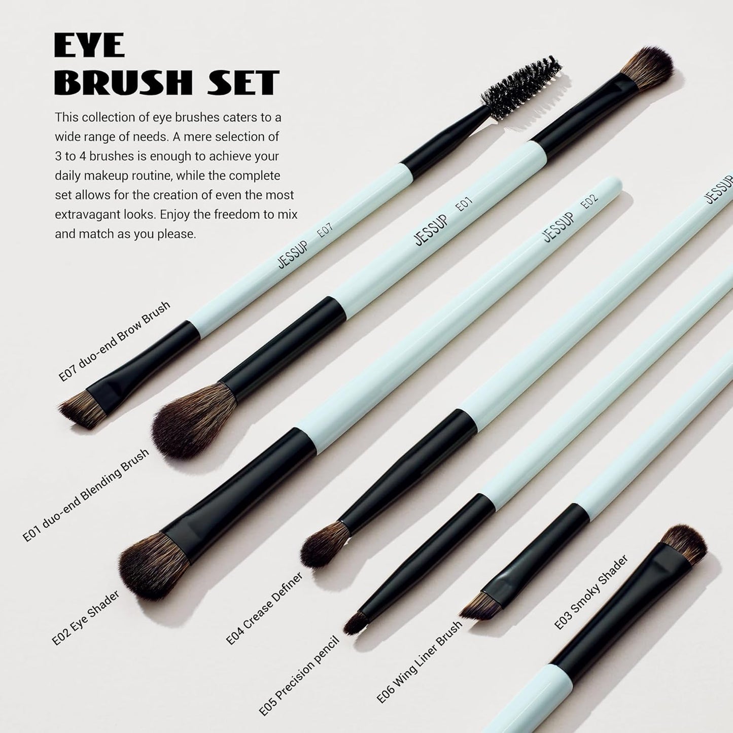 Jessup Makeup Brushes Set 10pcs, Double Sided Foundation Contour Blush Highlight Blending Eyebrow Brush Eyeshadow Eyeliner Concealer Brush, Bright Cyan Cruelty Free Cosmetic Tools T500