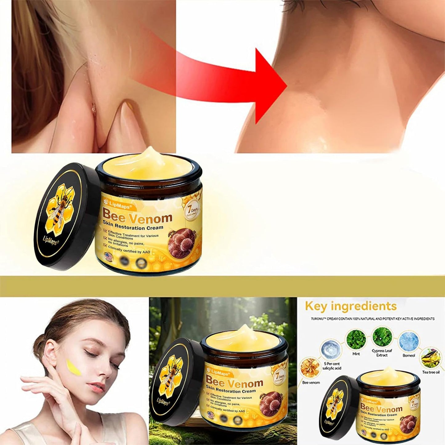 LipMaps Bee Venom skin Restoration Cream,Bee Venom Skin Treatment Cream,Deeply Moisturizing and Firming for All skin Types (1PC)