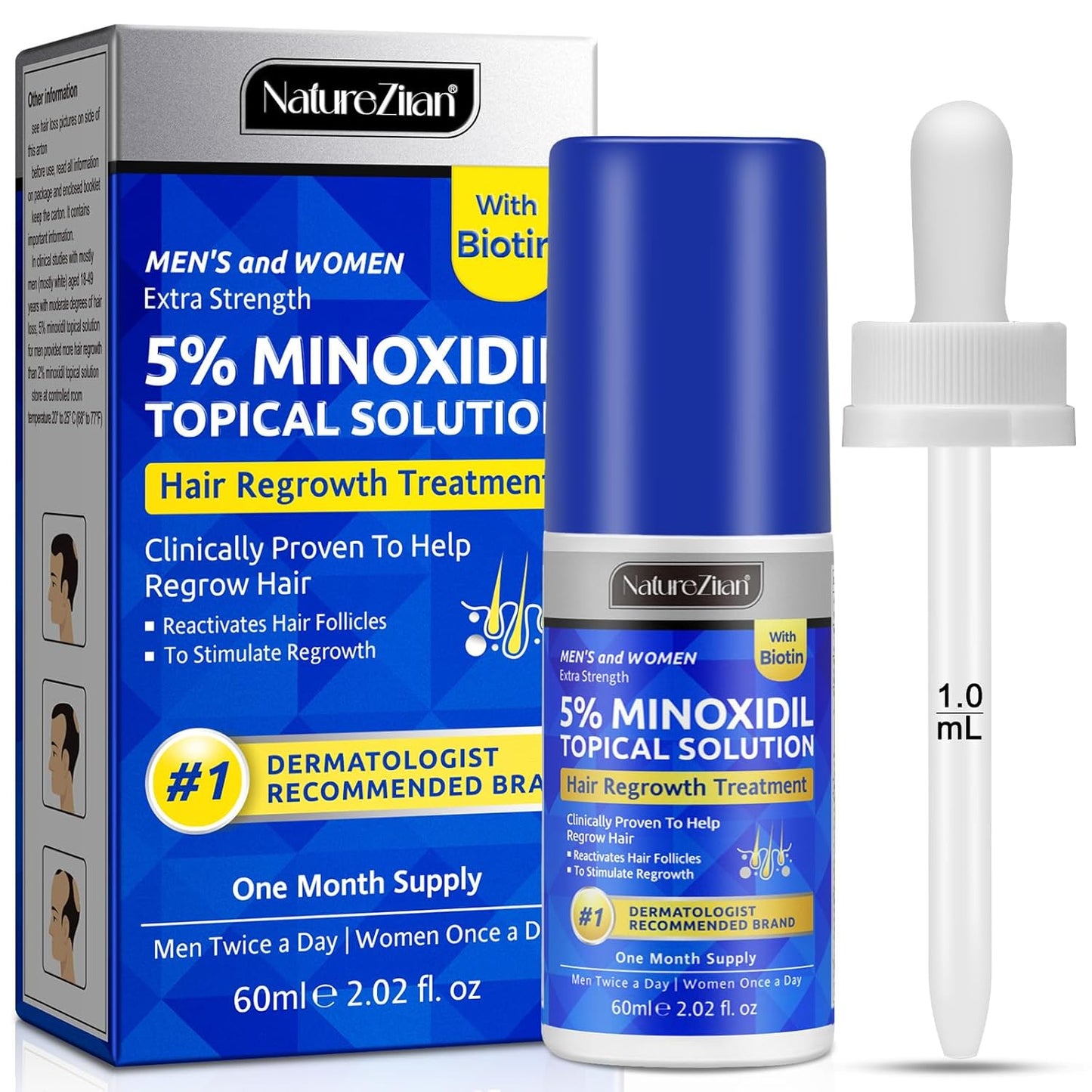 Minoxidil for Men-5% Extra Strength Hair Regrowth for Men Treatment-5% Topical Solution-Dropper Applicator Included -Minoxidil for Women-Stop Thinning & Hair Loss (1pcs