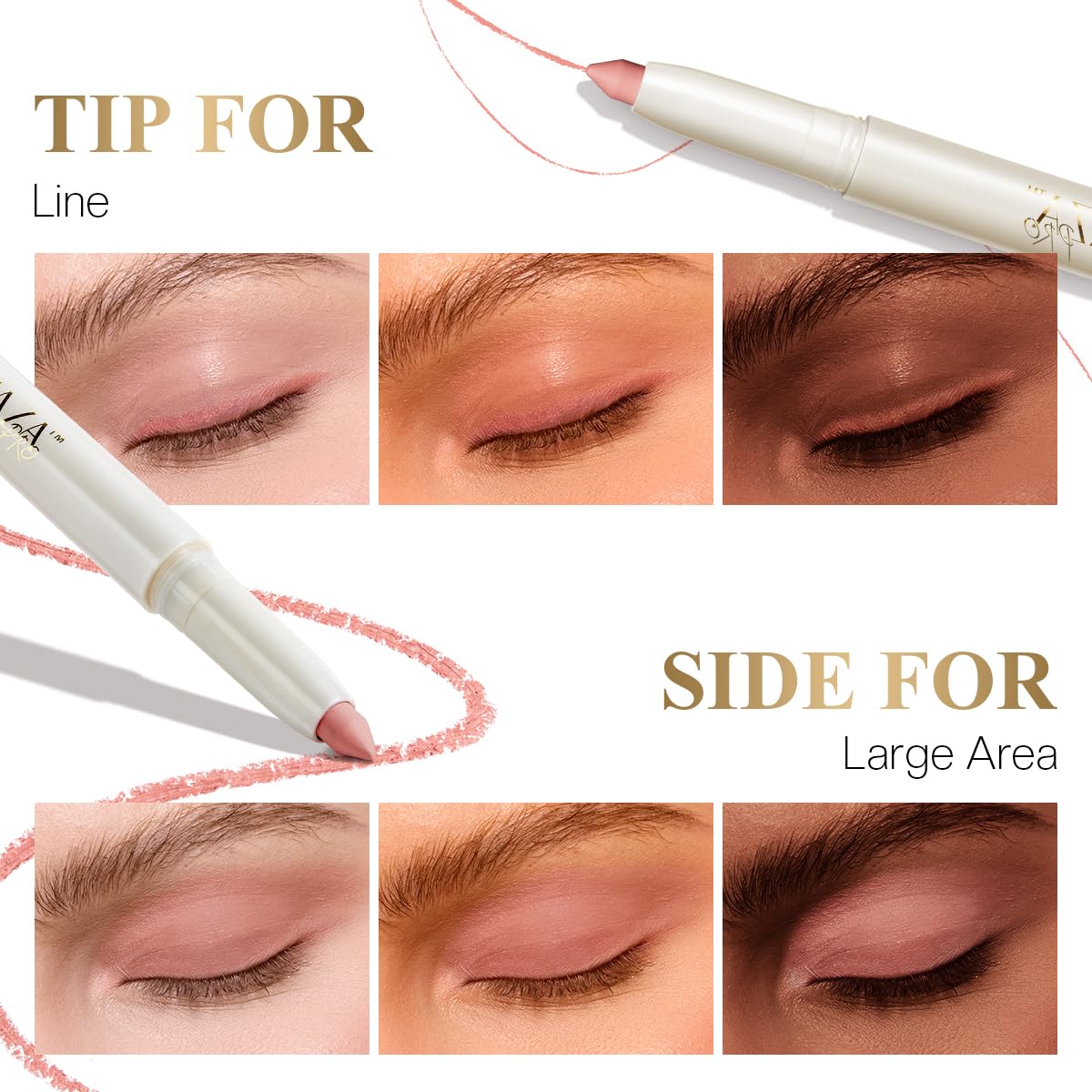 Eyeshadow Makeup Stick, Cream Shimmer, Eyeshadow Highlighter Makeup Eye Brightener Pencil Sticks Cosmetics, with Built-in Brush and Sharpener