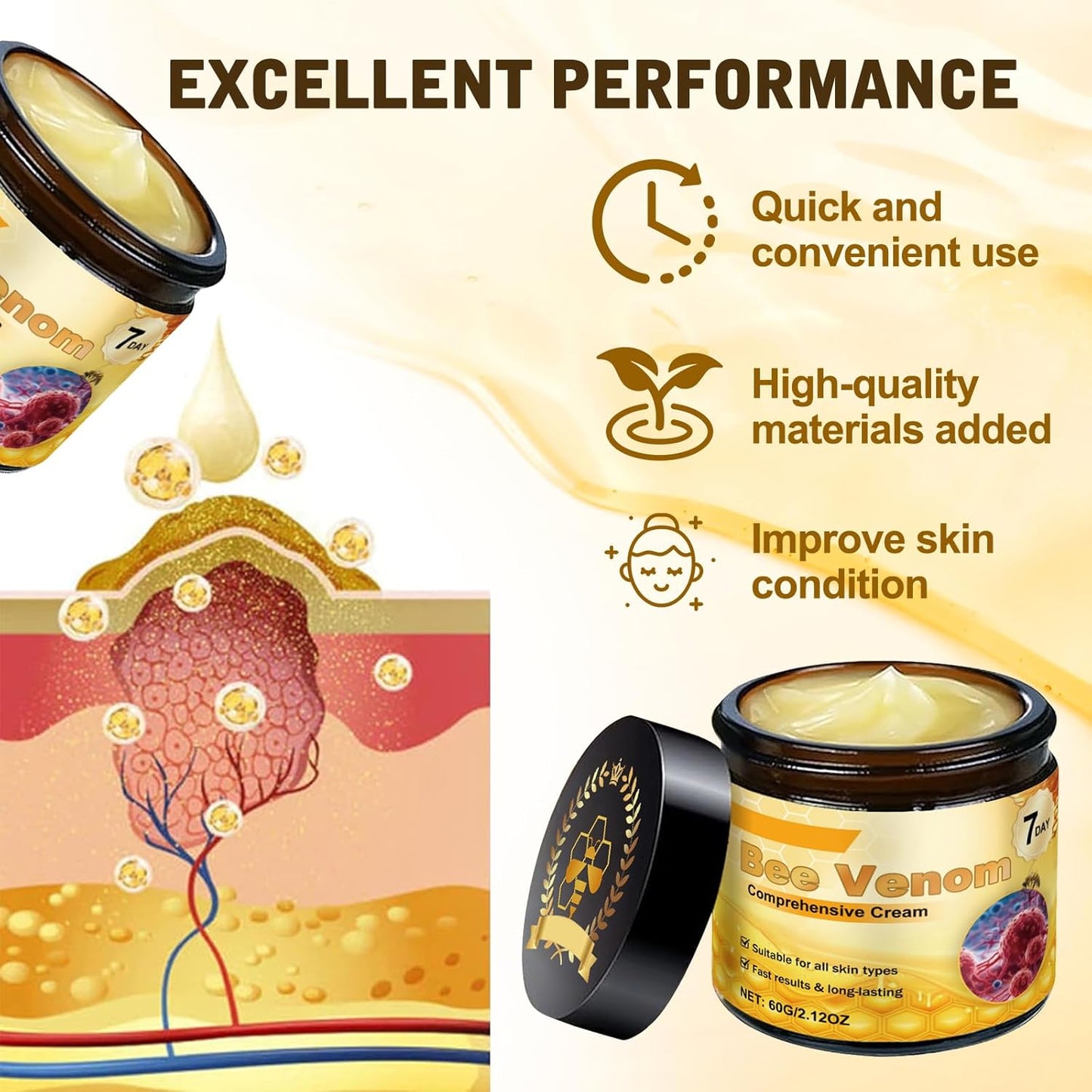 Bee Venom Comprehensive Cream, Firming & Wrinkle-Reducing Deeply Nourishes The Skin, Professional Bee Venom Skin Cream, Natural Serum for All Skin Types (2pcs)