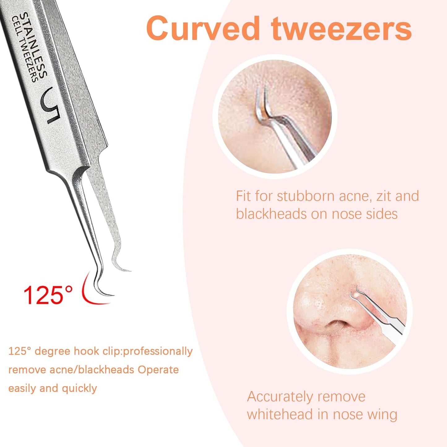 WSYUB Professional Blackhead Tweezers,High Hard Stainless Steel Blackhead Remover Tweezers, Precision Pimple Popper Tool Kit, Blackhead Extractor