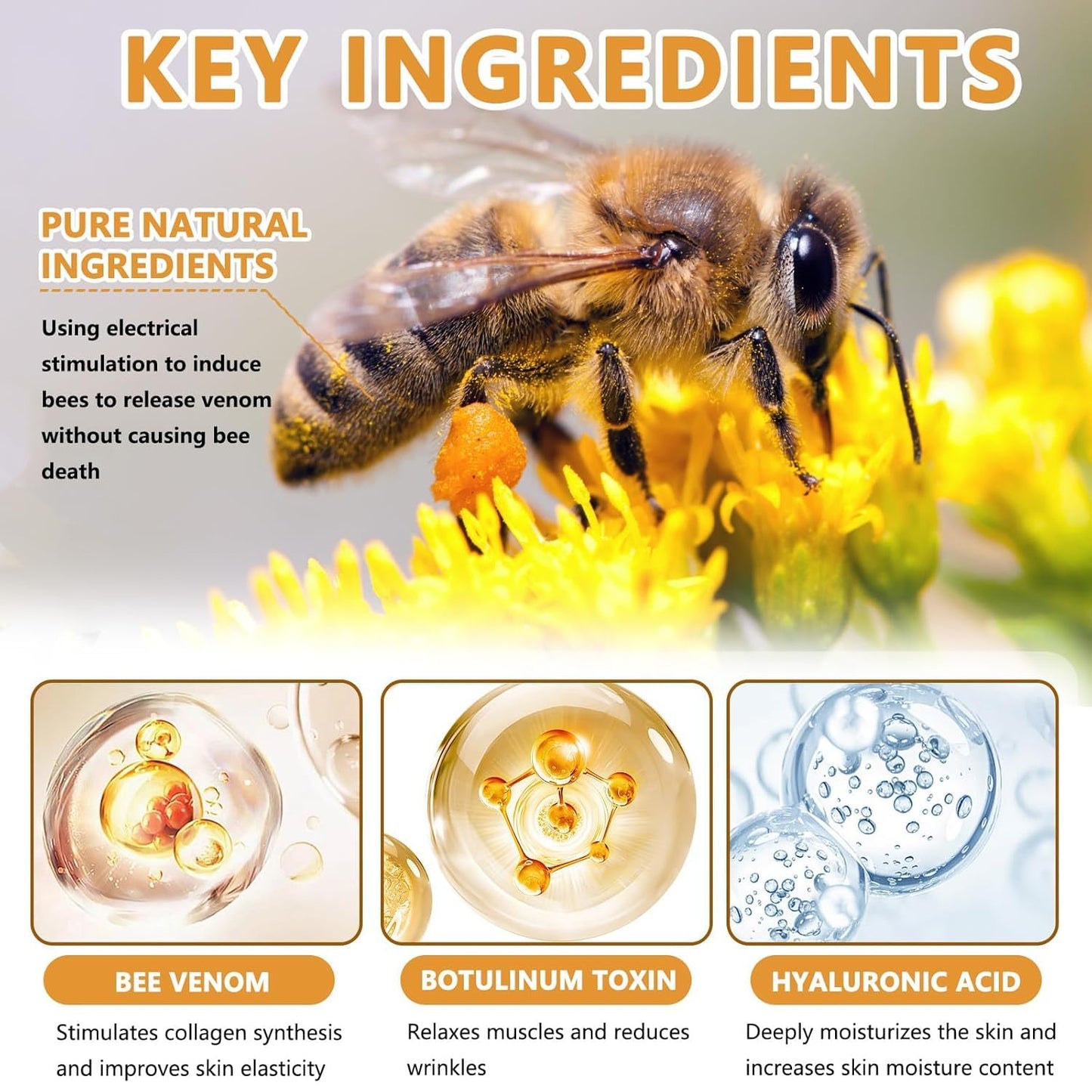Bee Venom Wrinkle Removal Cream, Anti-Aging, Restore and Enhance Skin Elasticity, Natural and Non-Irritating, Suitable for Sensitive, Dry, Oily Skin