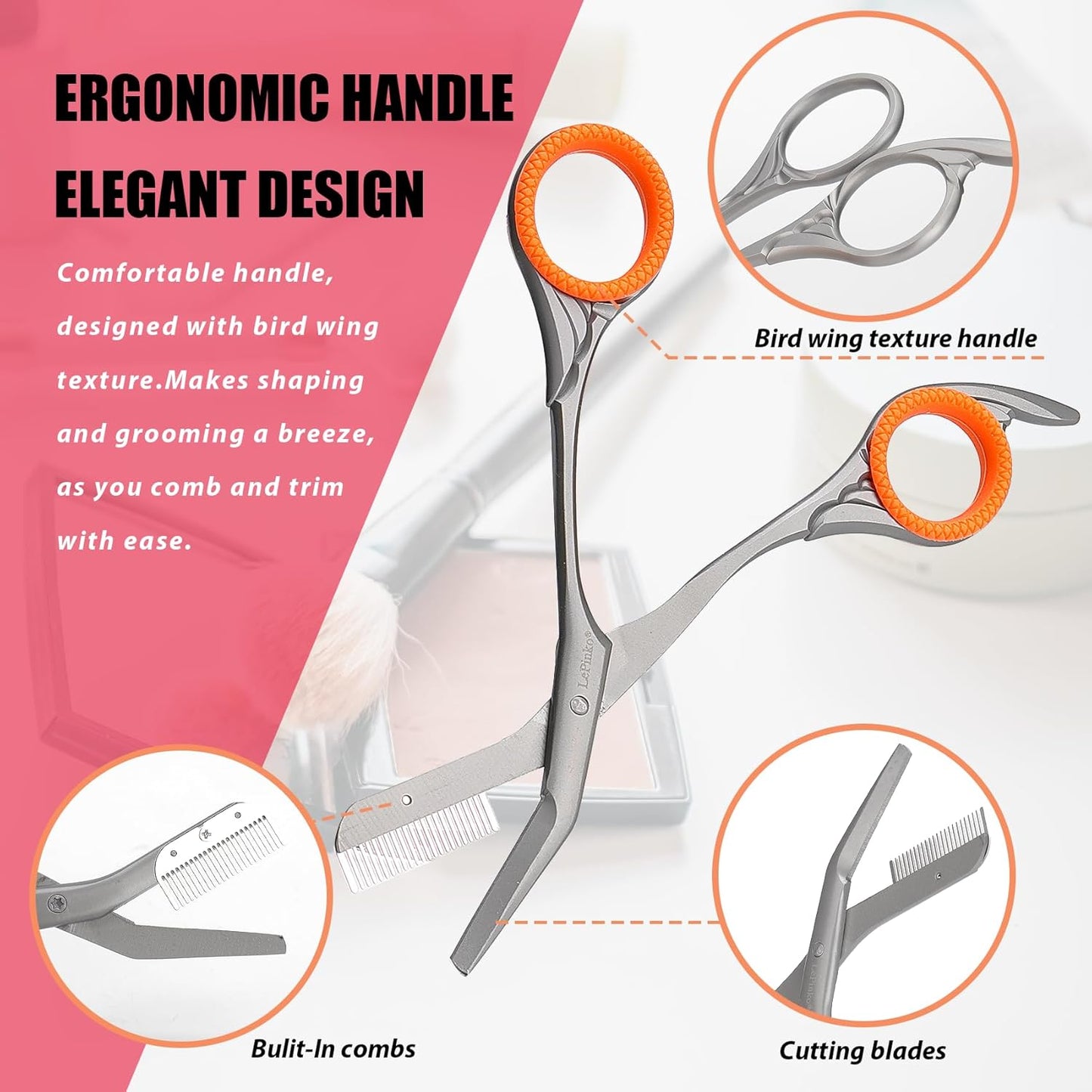 LePinko Eyebrow Trimming Scissors with Combs, Gifts For Men Women Stocking Stuffers, Gray
