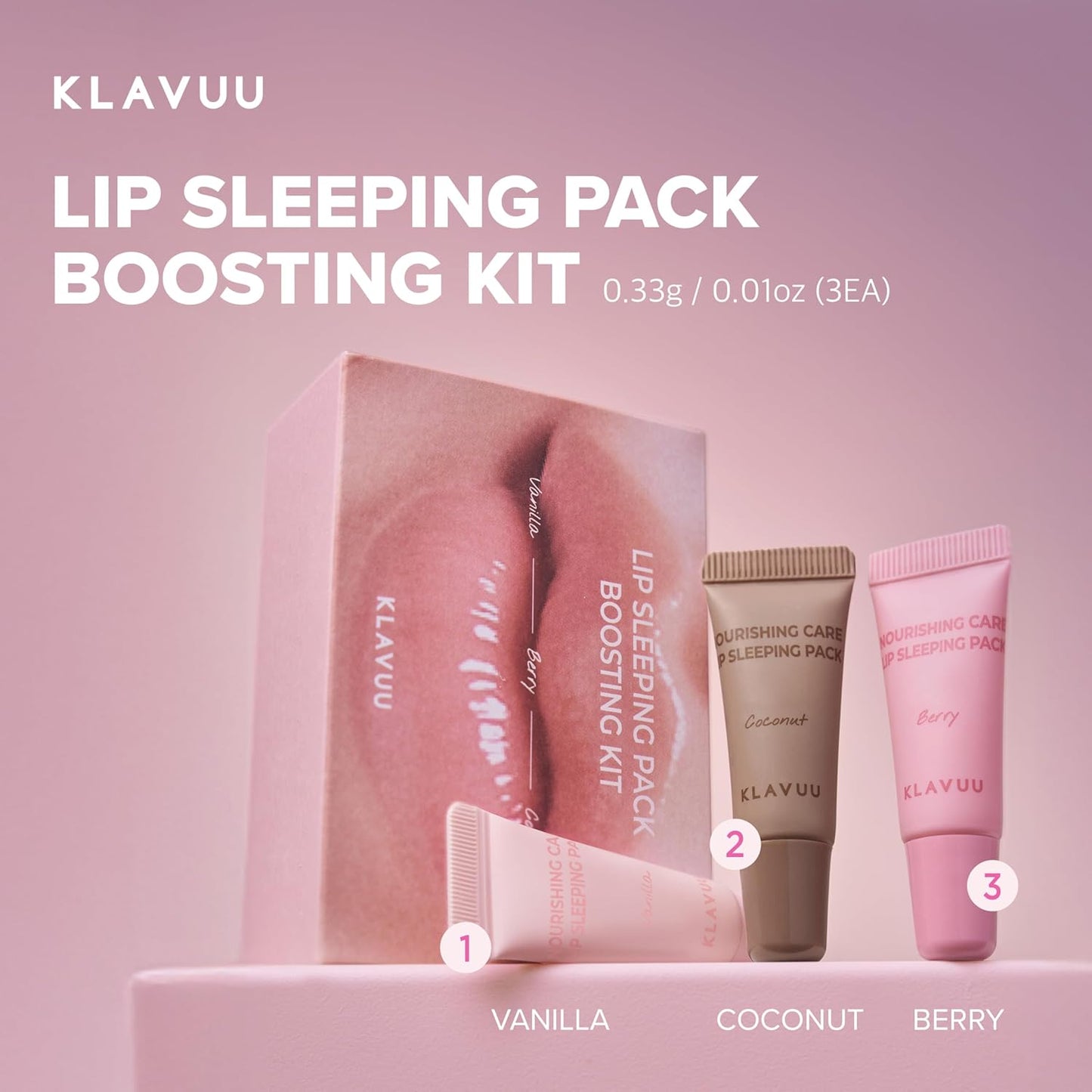 Klavuu Lip Sleeping Pack Boosting Kit – Overnight Hydrating Lip Mask, Daily Balm, Gentle Scrub & Berry Plumper, Korean Lip Care Gift Set