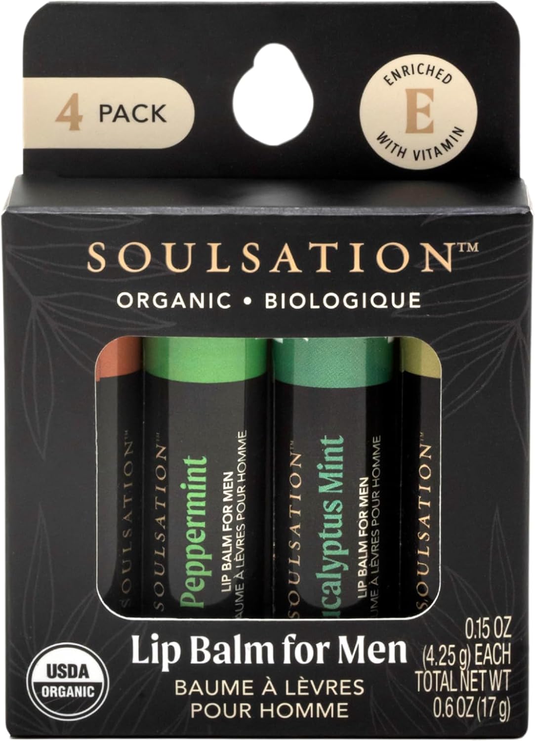 Organic Lip Balm Set for Men - 4 Flavors - 100% Natural Moisturizing for Cracked & Dry Lips