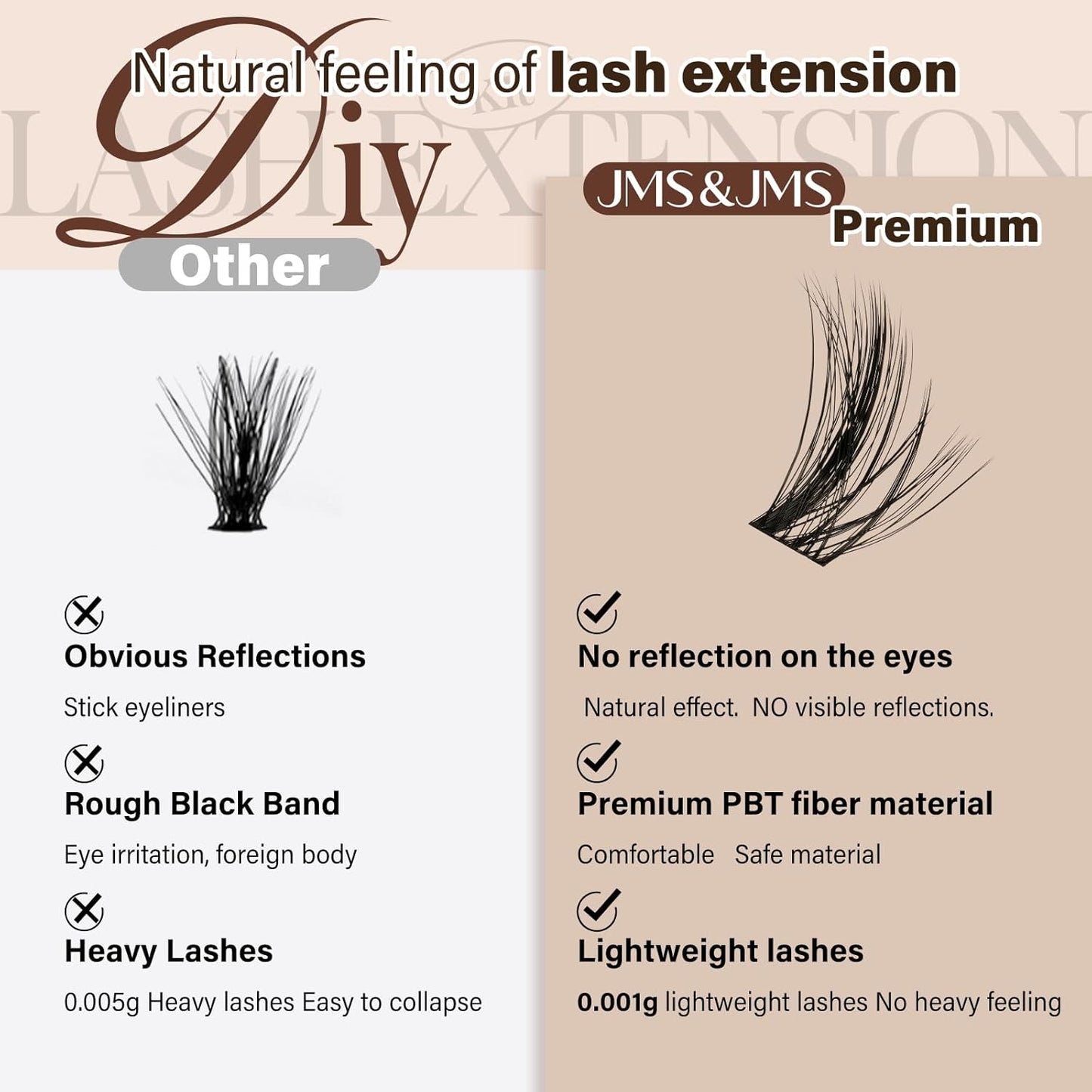 JMS&JMS 156Pcs Lash Clusters CC Curl 8-18mm Eyelash Clusters Wispy DIY Lash Extensions Super Thin Band Soft and Easy to Wear (Side Spike-8-18mix)