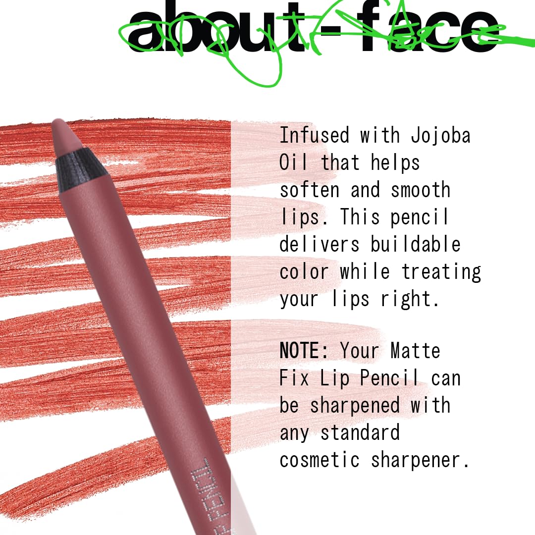 about-face Matte Fix Lip Pencil False Alarm – Long-Wear, Creamy Matte Lip Liner with Hyaluronic Acid & Vitamins C & E – Vegan, Cruelty-Free, Clean Beauty – 0.042 oz (Terracotta Rose)