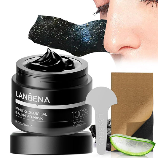 LANBENA Upgraded 2.0 Bamboo Charcoal Blackhead Remover Mask, 60 pcs Nose Strips, Peel off Face Mask Pore Whiteheads Cleanser Strawberry Nose Purifying, Deep Cleansing for All Skin Types, 30g/1.05oz