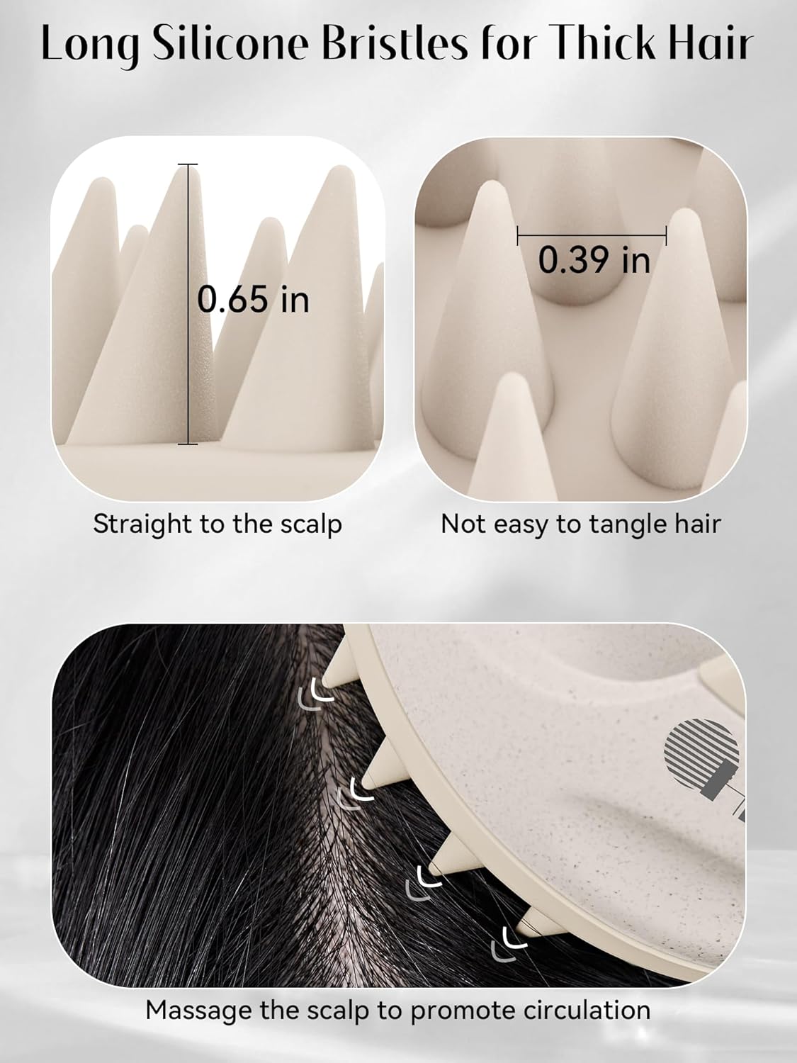 HEETA Scalp Massager Hair Growth Brush with Soft Silicone Bristles, Wheat Straw Handle, 2 Count (Beige & Purple, Round, All Hair Types)