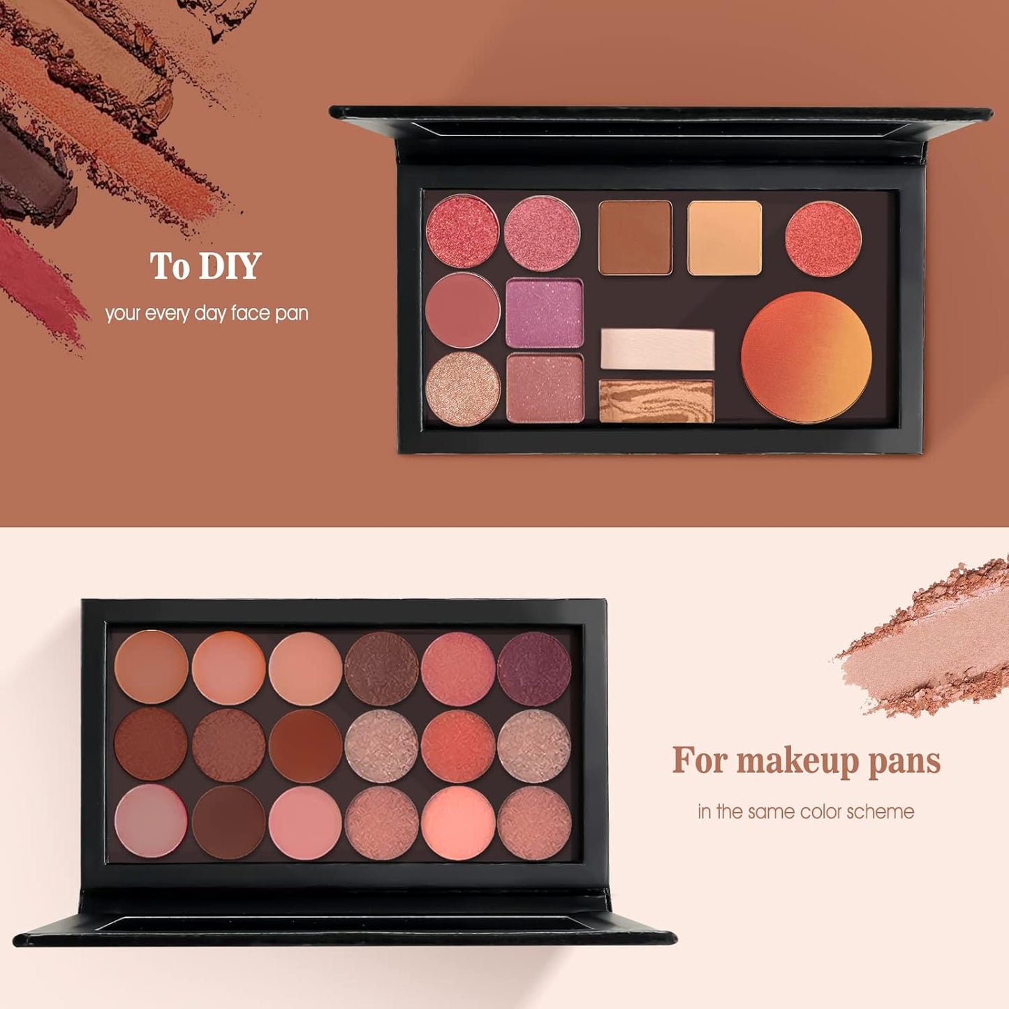 Lolalet 2 Pack Magnetic Makeup Palettes, Empty Magnetic Palette with Mirror for Eyeshadow Lip Color Blush Powder Highlighter Contour - Leather&Holographic