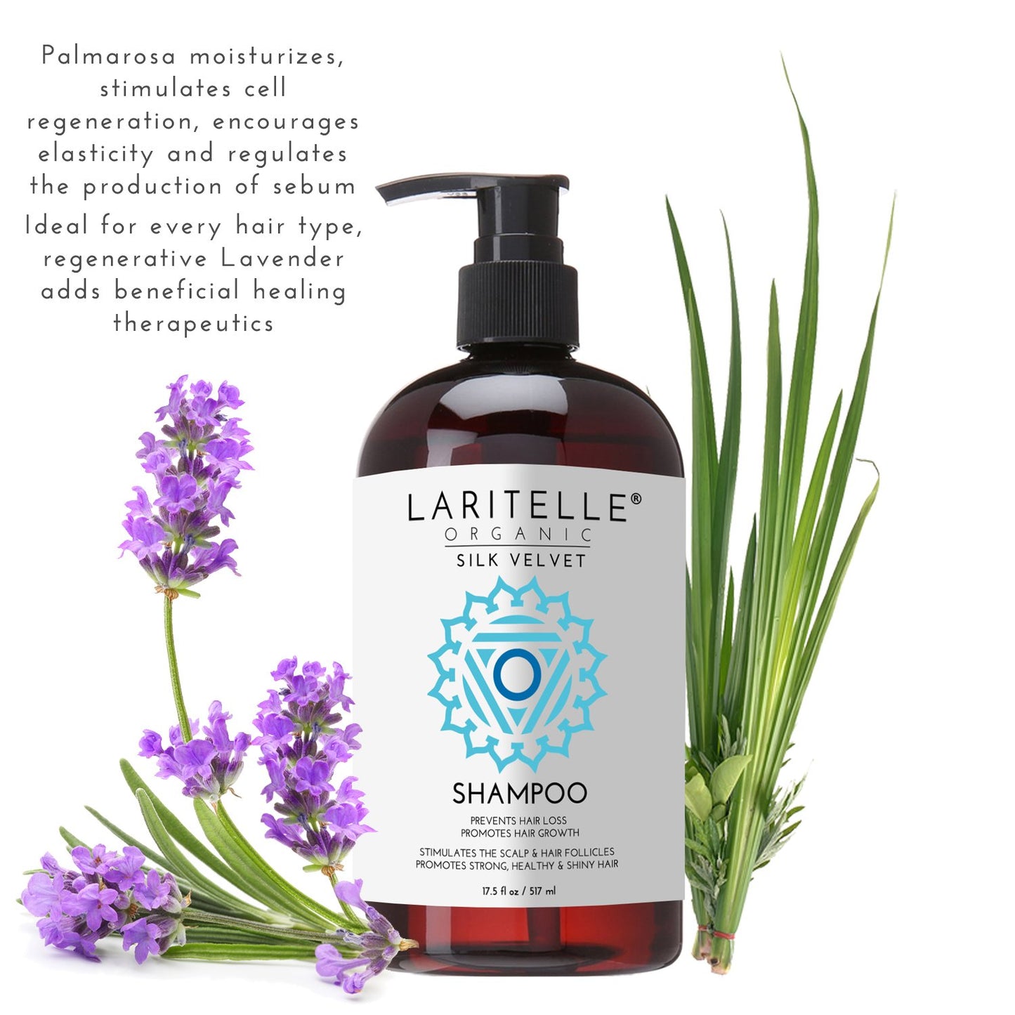 Silk Velvet Organic Hair Loss Prevention Shampoo – 17.5 oz – Rosemary, Lavender & Rice Protein Botanical Clean Formula – Made in California