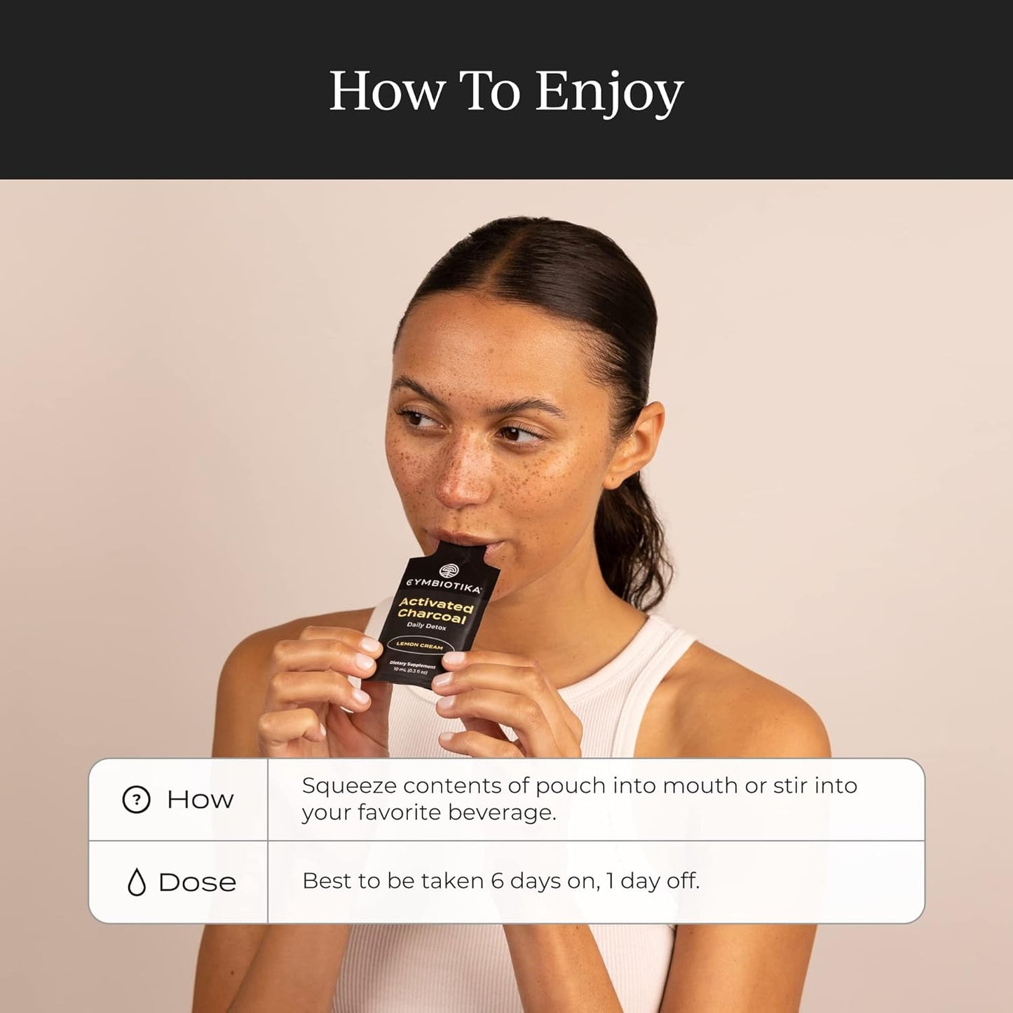 CYMBIOTIKA Activated Charcoal Liquid Supplement Packets from Coconuts for Bloating, Gut Health & Digestive Support, Helps Detox, Vitamin E, Lemon Cream Flavor, Vegan, 26 Pack