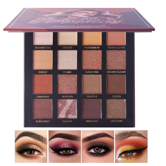 Rechoo 16 Colors Eyeshadow Make-up Palette Neked, Nude Brown Color Matte Shimmer Eye Shadow, High-Pigmented Eyeshadow Neutral, Long-lasting Powder Eyeshadow Palette for Daily and Smokey Make-up