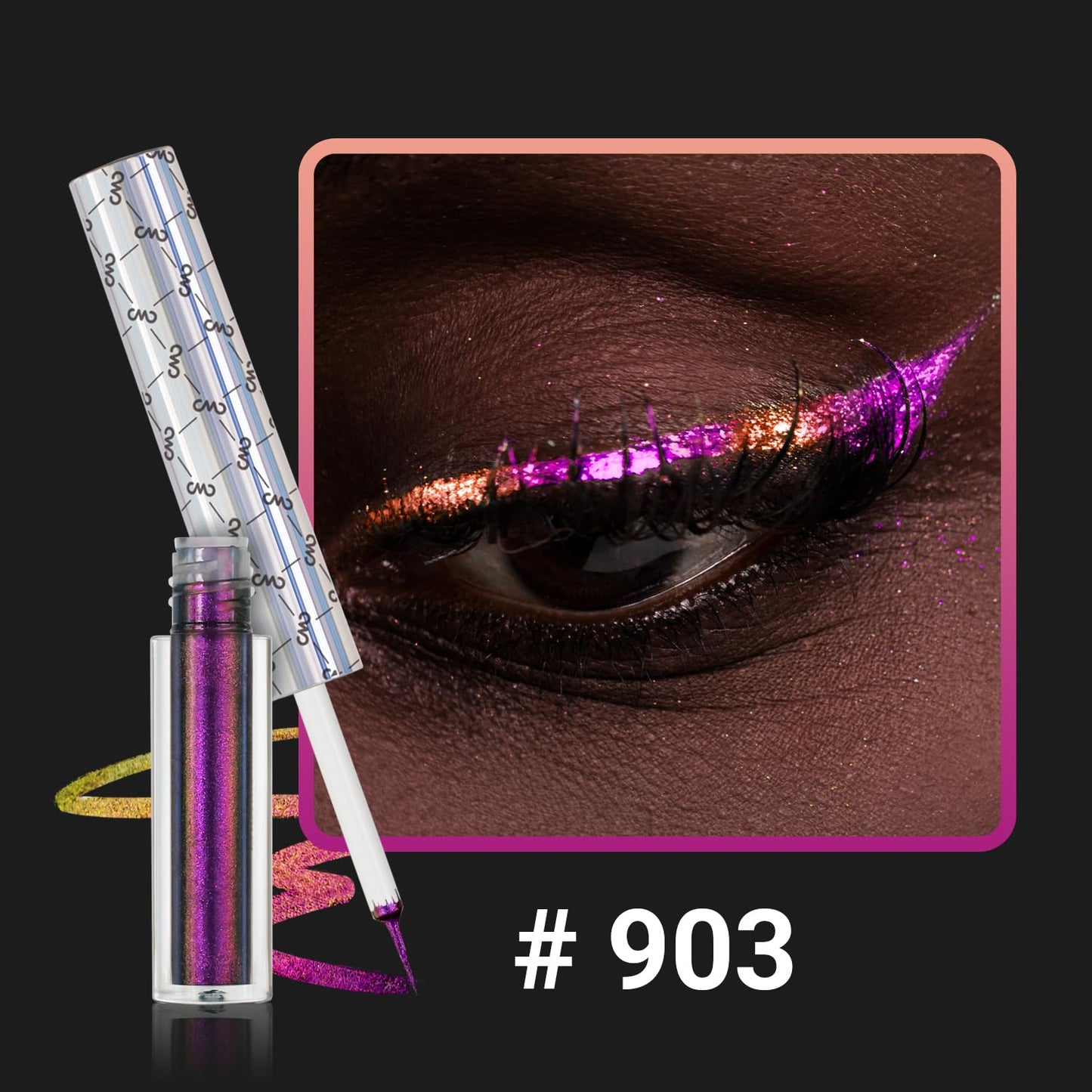 CHARMACY Multichrome Eyeliner Liquid Liner, Metallic Glitter Shimmer Eyeliner, Long Lasting High Pigmented with Waterproof & Smudge Proof Formula, Ultra-Fine Tip PURPLE GOLD GREEN 903