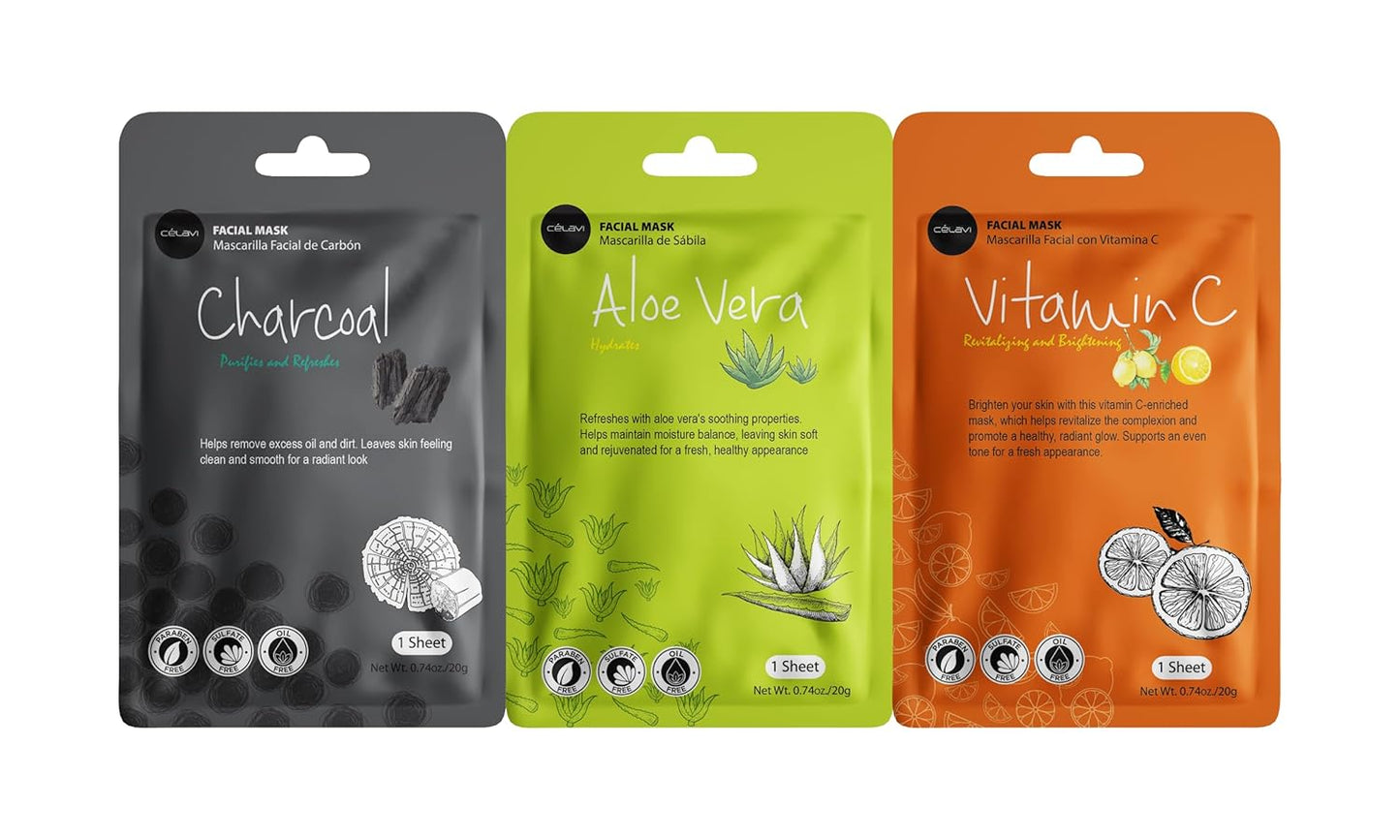 Celavi Essence Facial Sheet Face Mask Variety Set Classic Authentic Korean Moisturizing Skincare (48 Count (Pack of 1))