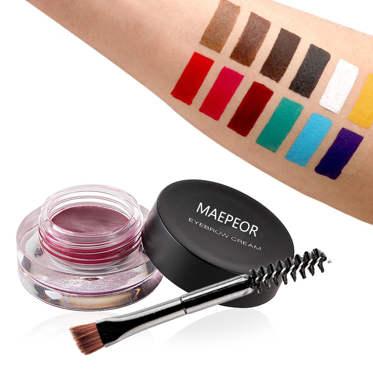 MAEPEOR 12 Colors Eyebrow Pomade Full-pigmented Long Lasting Waterproof Eyebrow Cream Gel Filling & Shaping Tinted Eyebrows Enhancers with Brush for Daily or Cosplay (03 Walnut)