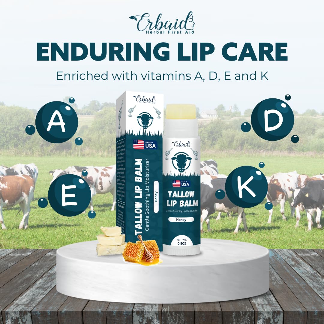 Beef Tallow Lip Balm – Natural Tallow Beeswax Chapstick – Hydrating Moisturizer Grass Fed Bison Tallow Balm Lip Care – Soothes Chapped, Dry Lips, Sensitive Skin – Long Lasting & Vitamin Rich USA-Made