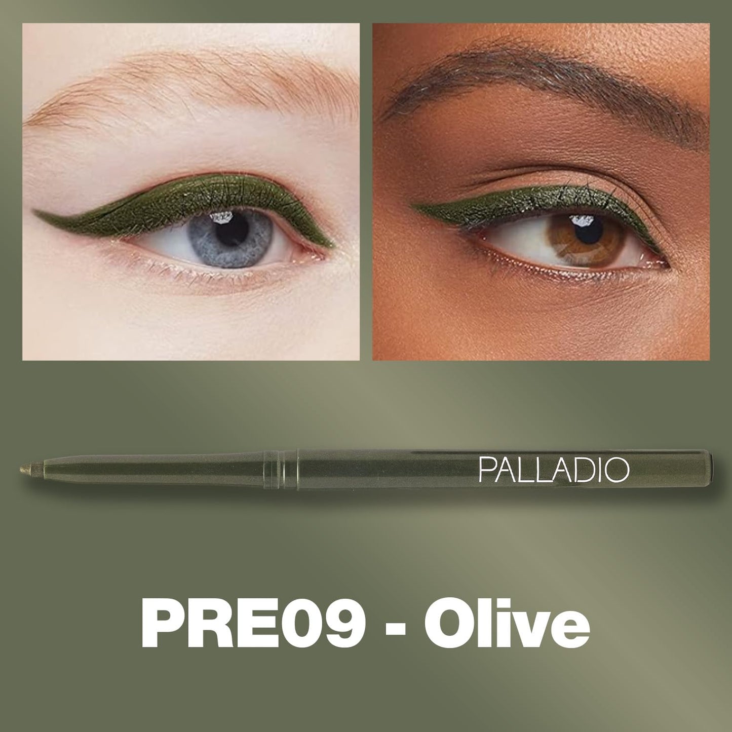 Palladio Retractable Waterproof Eyeliner, Richly Pigmented Color and Creamy, Slip Twist Up Pencil Eye Liner, Smudge Proof Long Lasting Application, All Day Wear, No Sharpener Required, Olive