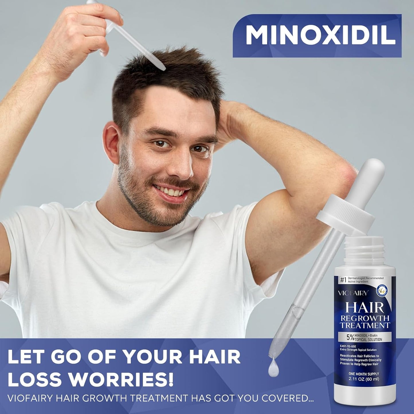5% Minoxidil for Men and Women, Hair Regrowth Treatment for Thinning Hair and Hair Loss, Topical Solution - 2 Months Supply - Dermatologist recommended (Pack of 2)