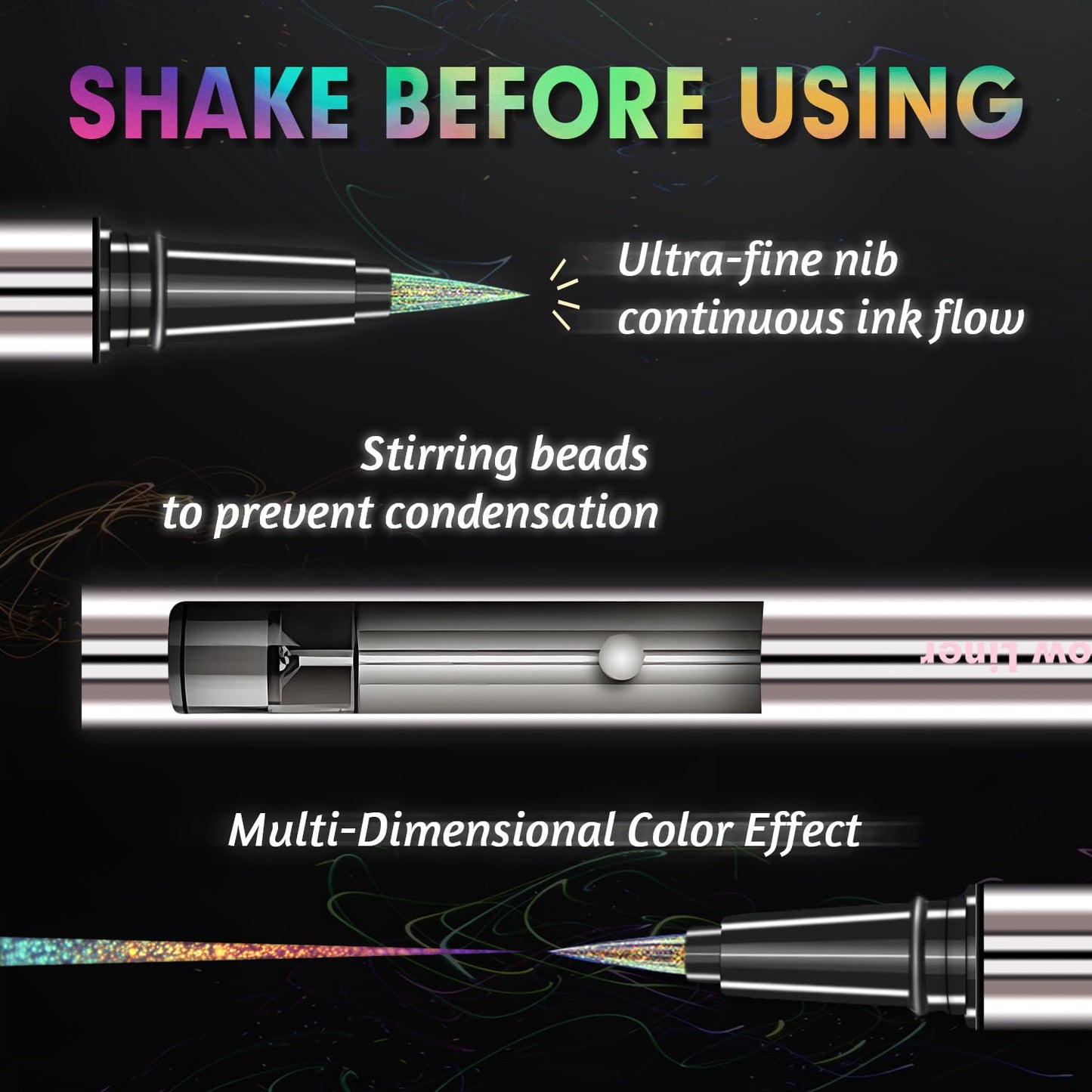 CHARMACY New Chameleon Liquid Eyeliner, Liquid Glitter Eyeliner, Highly Pigmented, Metallic MultiColor Shifting waterproof Eyeliner, Ultra-Fine Tip, Longwearing, Smudge-proof (A03 Twilight Shimmer)