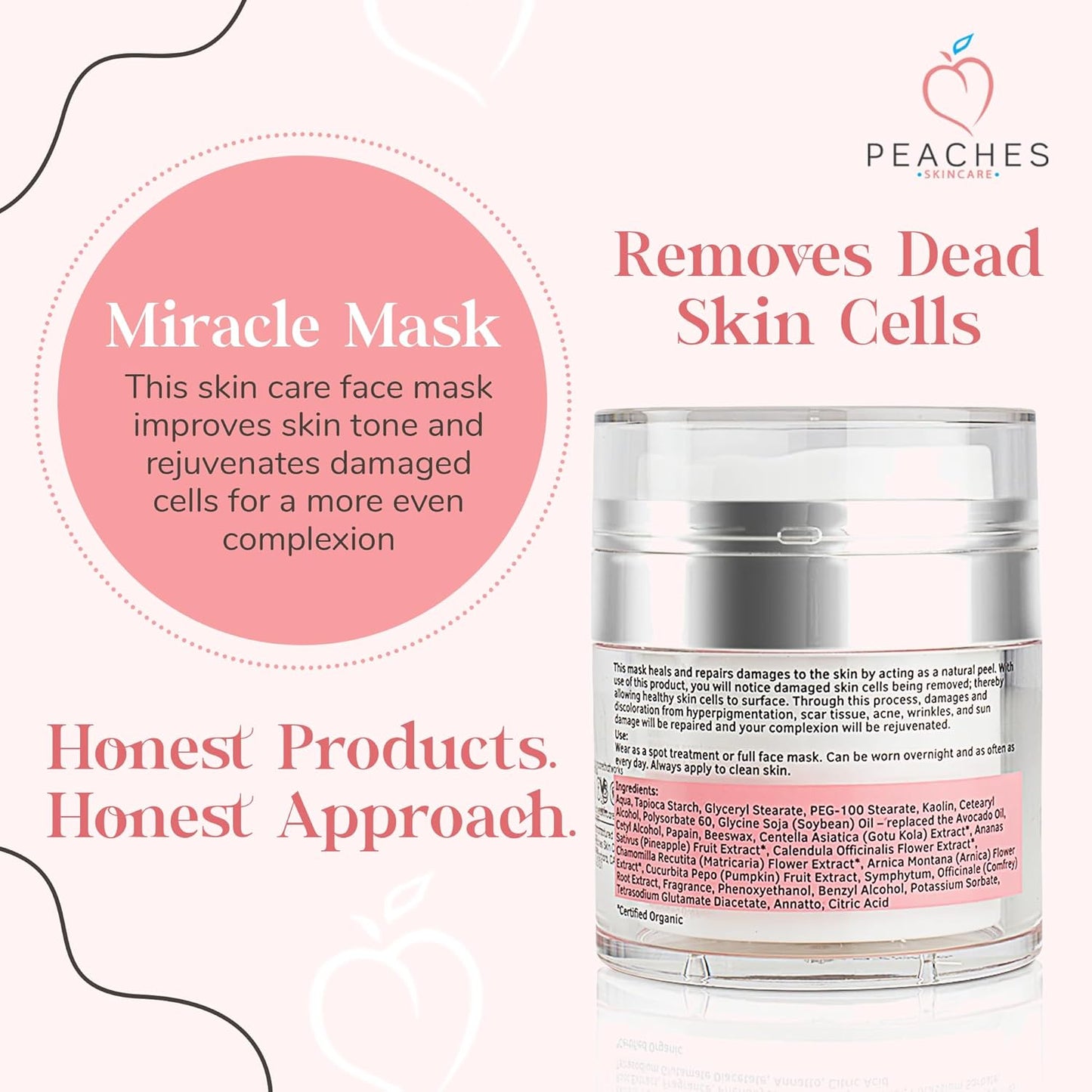 Hydrating Face Mask with Beeswax, Avocado Oil, Pumpkin, and More – Gently Removes Dead Skin Cells – Miracle Mask (1.7 oz)