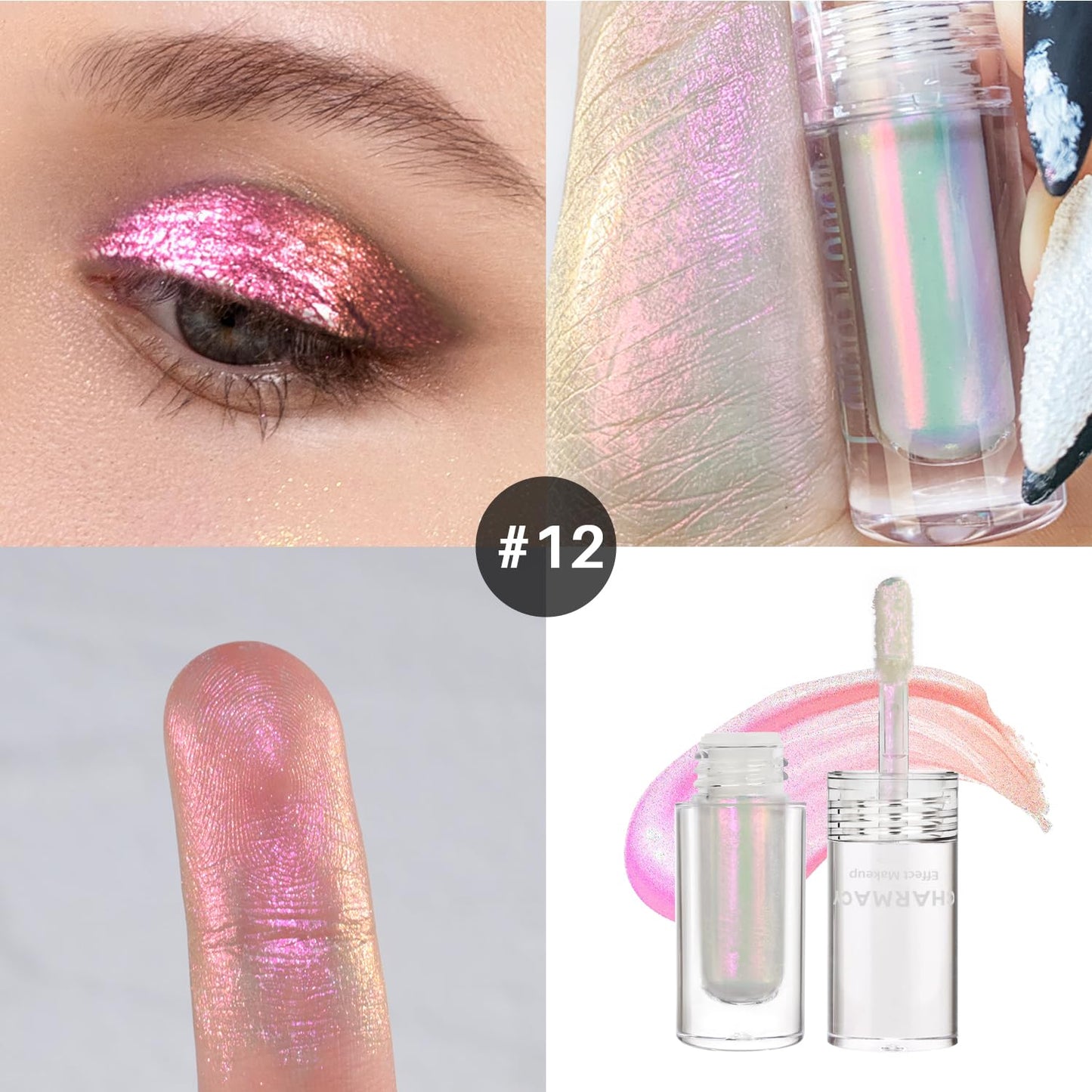CHARMACY Liquid Duochrome Eyeshadow, Multi-Dimensional Eye Looks, Long Lasting Glitter Eye Shadow Sets Metallic Pigments, Quick Drying, Sparkling Shiny Eye Makeup for Beginners, 1.6g (#12)