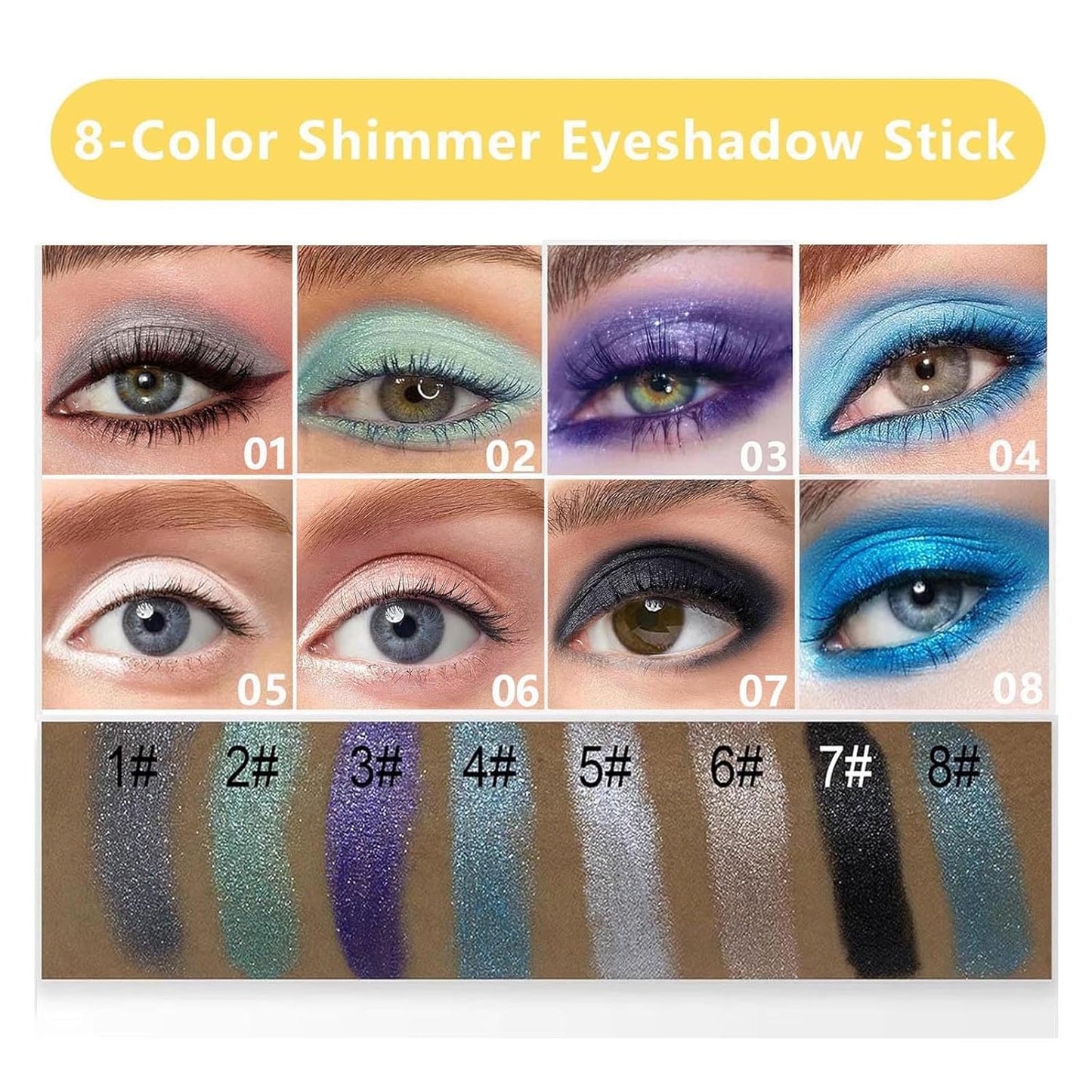 White Silver Eyeshadow Stick, Highlighter Eye Liner,Eye Brightener Stick, Shimmer Creamy eye shadow, Waterproof Eyeshadow Pencil Long Lasting Eye Shadow Makeup. #5 white silver shimmer