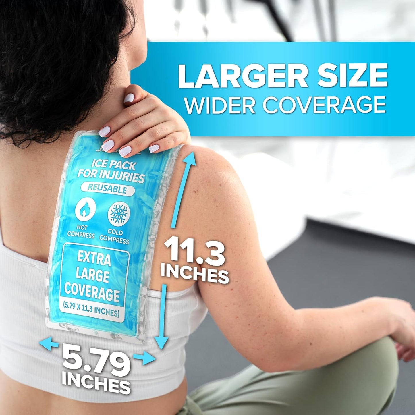 JJ CARE Gel Ice Packs Reusable (Pack of 2, XL) - Ice Packs for Injuries Reusable - Soft Ice Pack for Injuries with Wrap - Flexible Therapy, for Knee, Back, Neck, Wrist, & Ankle