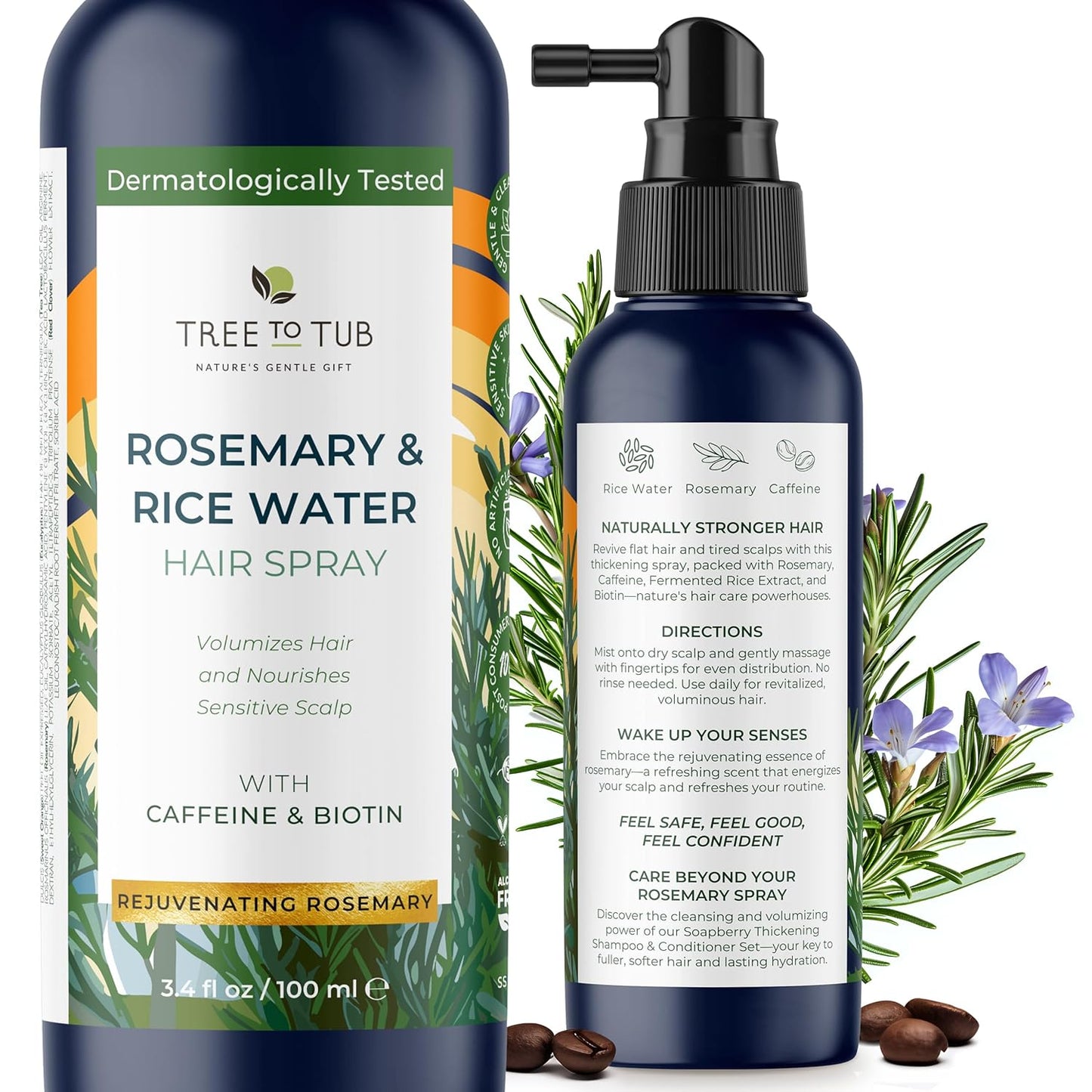 Tree To Tub Rosemary Water Spray for Hair Growth - Fermented Rice Water for Hair Growth Nature's Rosemary Hair Spray & Nourishing Scalp Care