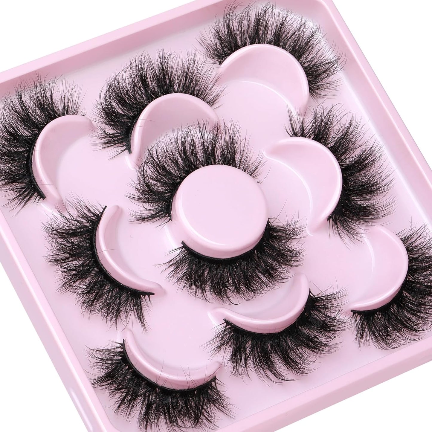 JIMIRE False Eyelashes Volume Natural Look Russian Strip D Curl Lashes Wispy 17MM Cat Eye Lashes Look Like Lash Extensions Mink Fluffy 5 Pairs Pack
