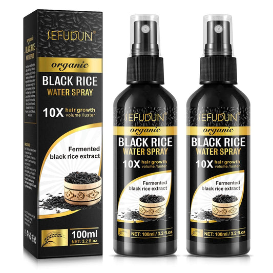 Organic Black Rice Water Spray for Hair Growth, A Solution with Castor Oil & Ginger Root Extract for Thicker, Fuller Hair, Targets Hair Loss and Repairs Damage 200ml/6.4 fl.oz (2 PC)