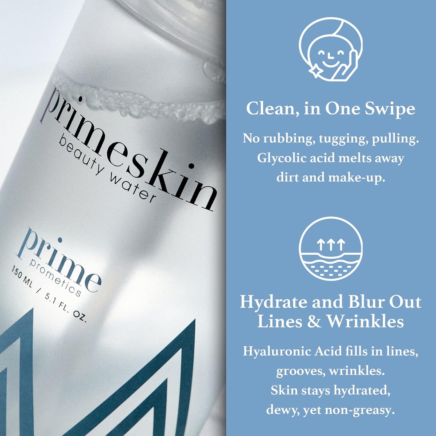 PrimeSkin Beauty Water – Deeply Hydrating Pro-Age Make-Up Remover for Mature Women – Clean, One Swipe – for All Skin Types – pH balanced, Hypoallergenic