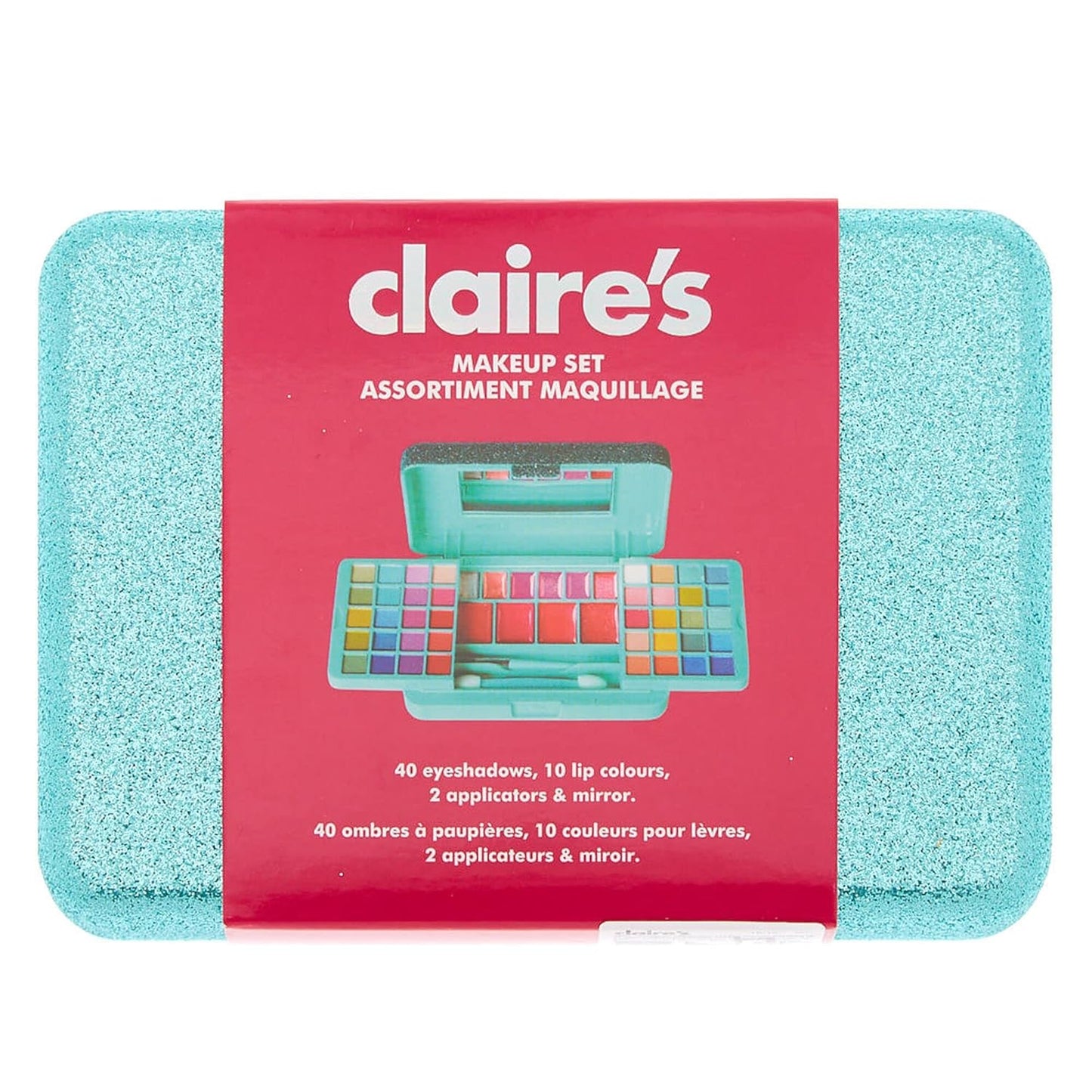 Claire's Kids Makeup Set Little Girls Mini Mint Glitter Travel Makeup Set With Mirror for Girls, Cute Eyeshadows, Lip Glosses and Applicators Makeup Palette Play Make Up Kits