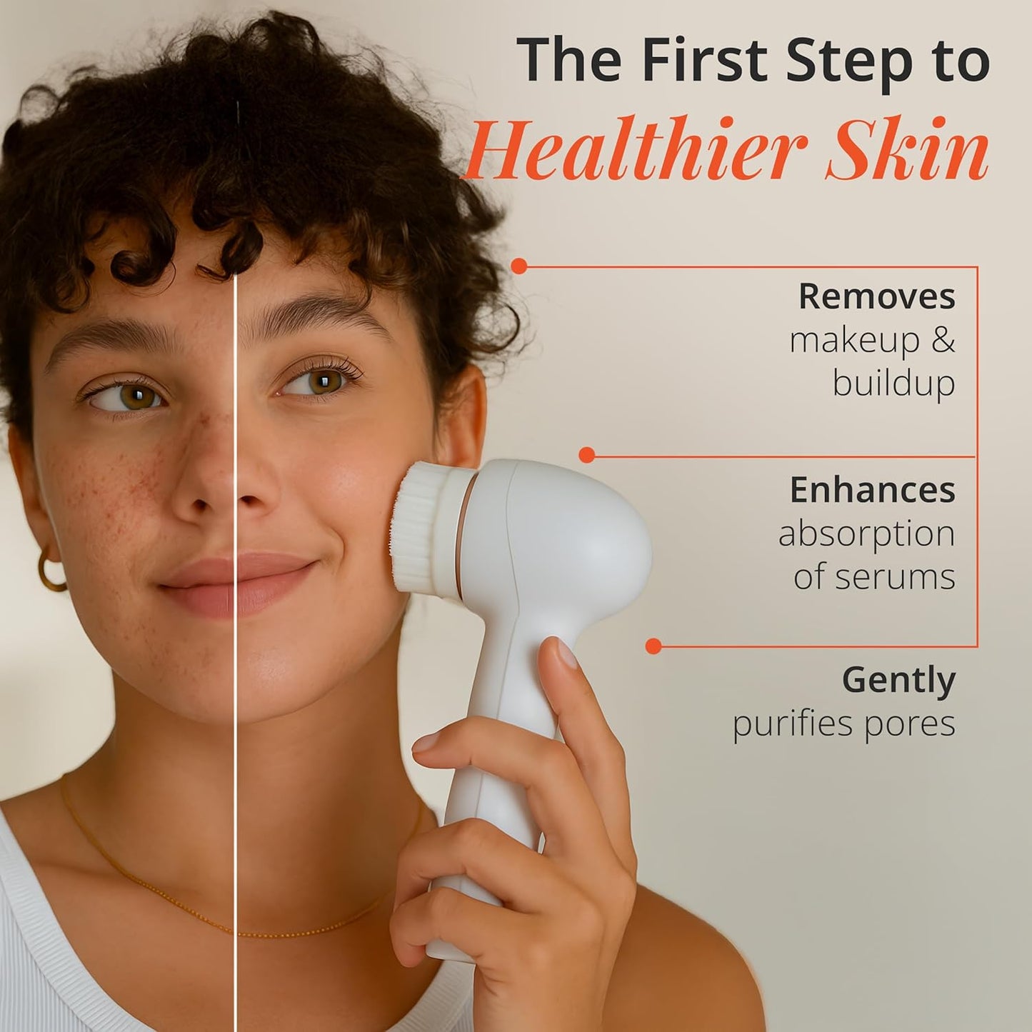 Vanity Planet Raedia 2.0 Facial Cleansing Brush, 4 Interchangeable Brush Heads, White - Daily Cleansing Face Exfoliator for Glowing & Acne Prone Skin - Lightweight Silicone Water-Resistant Body Brush