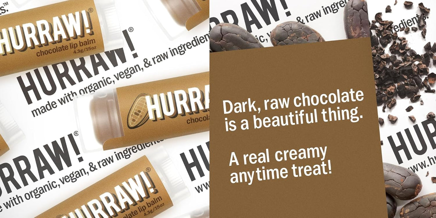 Hurraw! Vanilla Bean, Root Beer, Chocolate Lip Balms, 3 Pack Bundle: Organic, Certified Vegan, Cruelty and Gluten Free. Non-GMO, 100% Natural Ingredients. Bee, Shea, Soy and Palm Free. Made in USA