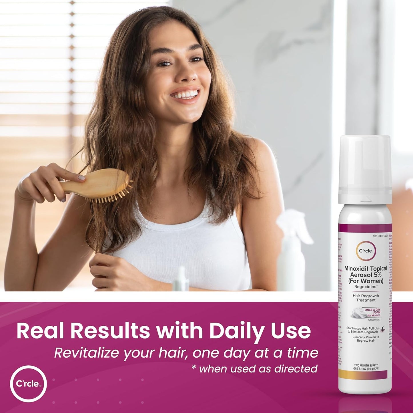 C'rcle Minoxidil for Women 5% Foam - Helps Restore Top of Scalp Hair Loss and Support Hair Growth for Women, Regrowth with Unscented Topical Treatment for Thinning Hair (5% Foam 8-Month Supply)