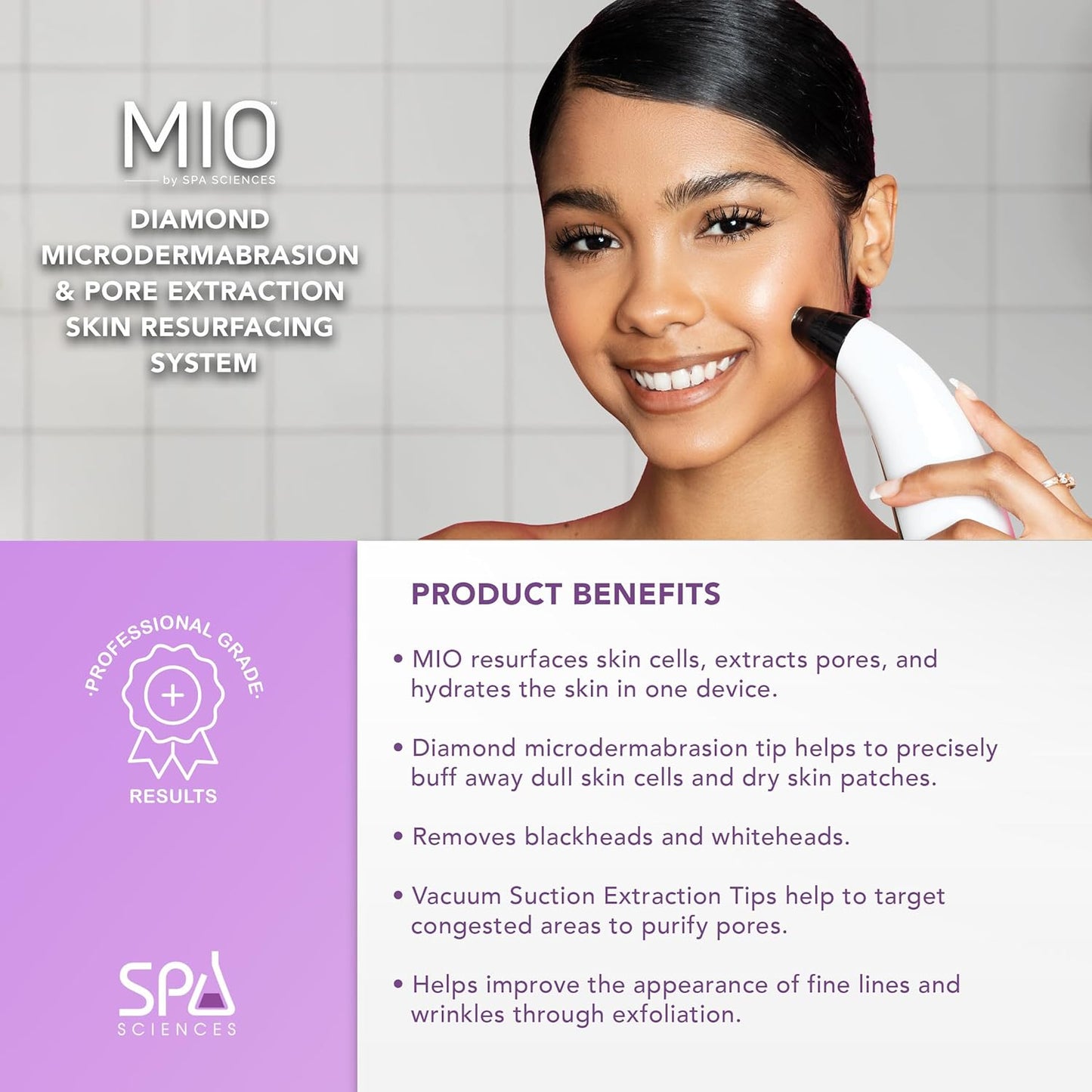 Spa Sciences - MIO - Diamond Tip Microdermabrasion Blackhead Remover, Pore Cleansing, & Resurfacing System - Reduces Acne Scars, Wrinkles, and Exfoliates for Clearer Skin