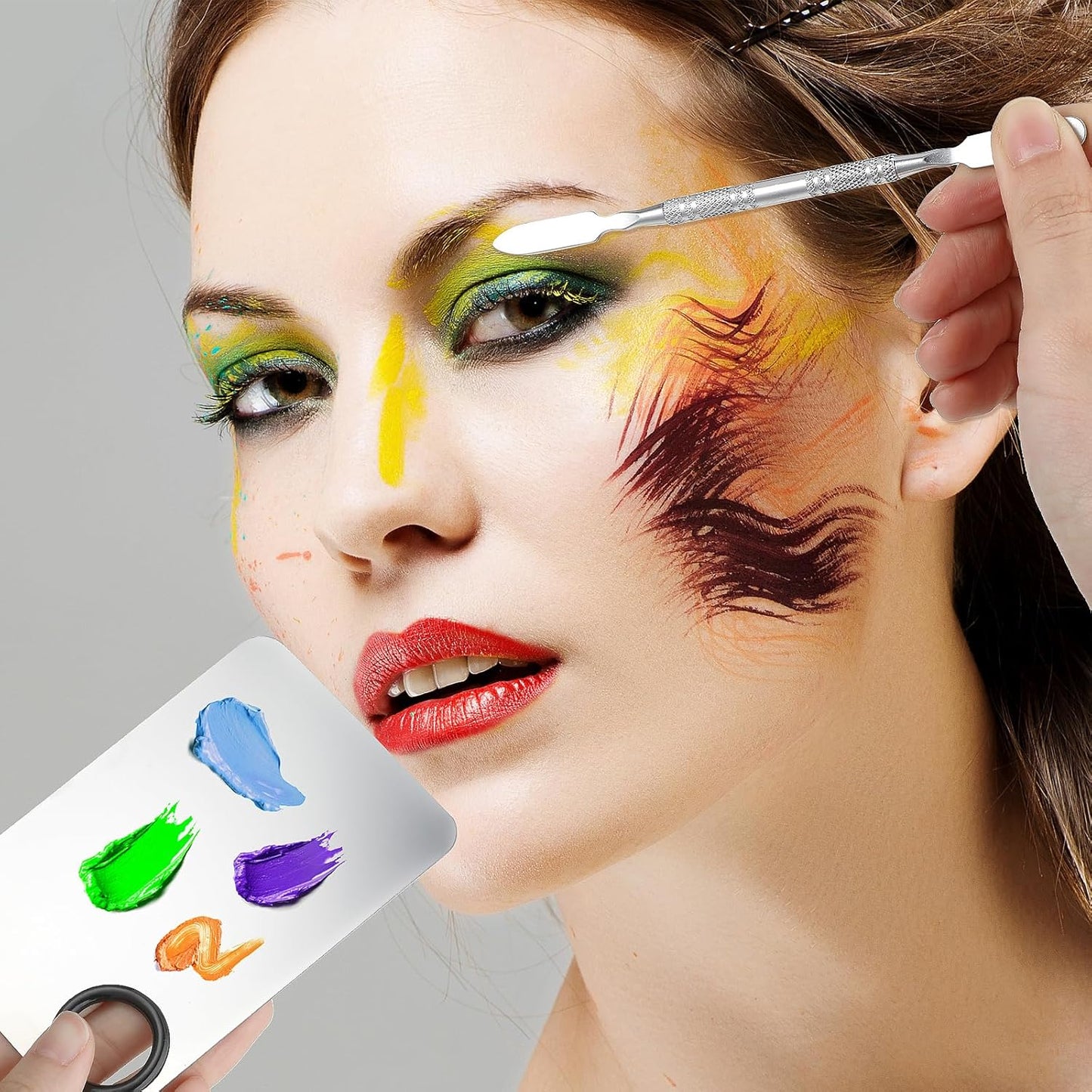 10-in-1 Makeup Spatula and Powder Puff Set with Professional Cosmetic Palette Triangle Puff for Eye Shadow Spatula Facial Cosmetic Makeup Tool for Eyelashe Body