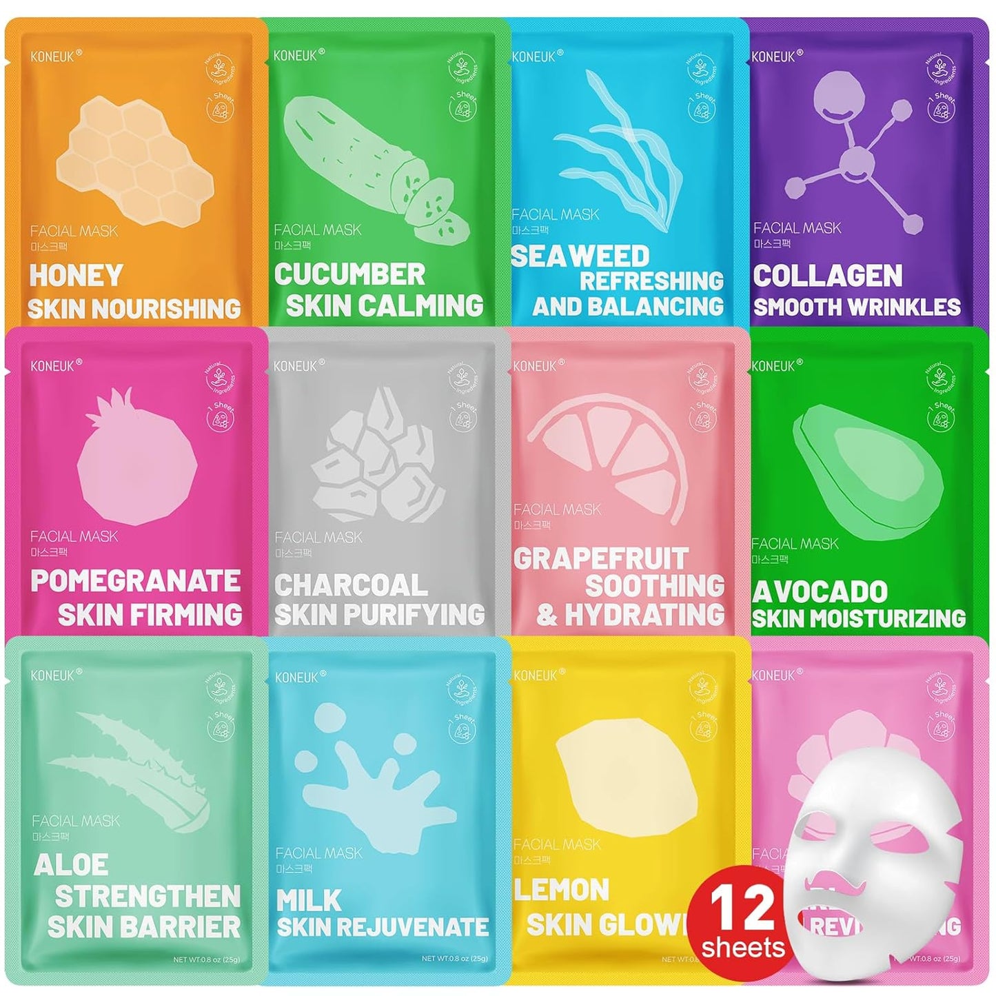 12 Pack Collagen Hydrating Face Masks Skincare, Sheet Face Mask for All Skin Types, Facial Masks Set for Women Skin Care, Face Mask Bulk Spa Gifts for Women