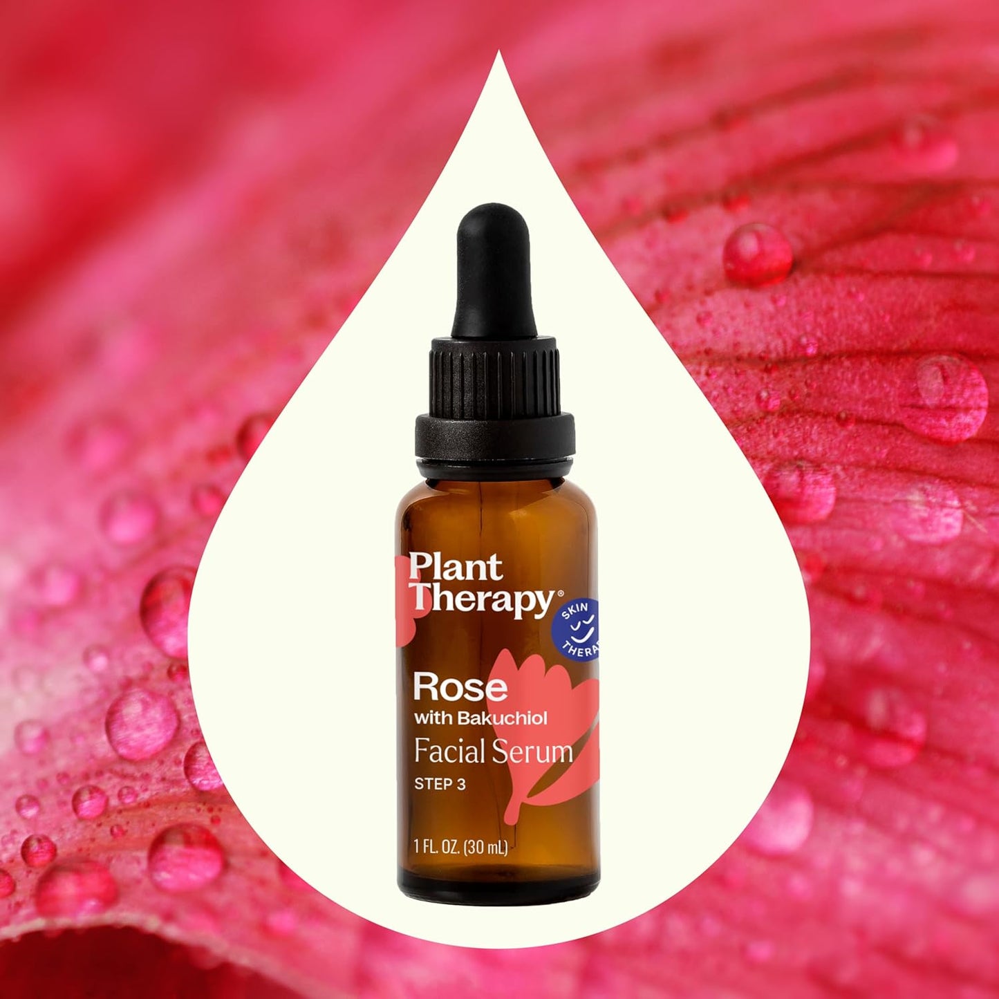 Plant Therapy Rose with Bakuchiol Facial Serum 1 oz with Rose Extract, Rosehip Seed Oil, and Carrot Seed Oil, Reduces the Appearance of Fine Lines & Wrinkles