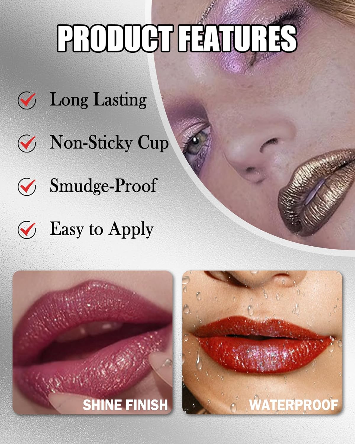 Diamond Glitter Matte Lipstick, Long Lasting Waterproof Gold Pink Metallic Sparkling High Pigment Non-Stick Lip Tint Lip Gloss,Full-coverage Lipgloss, Mother's Day Lip Makeup Gift for Women Girl-05