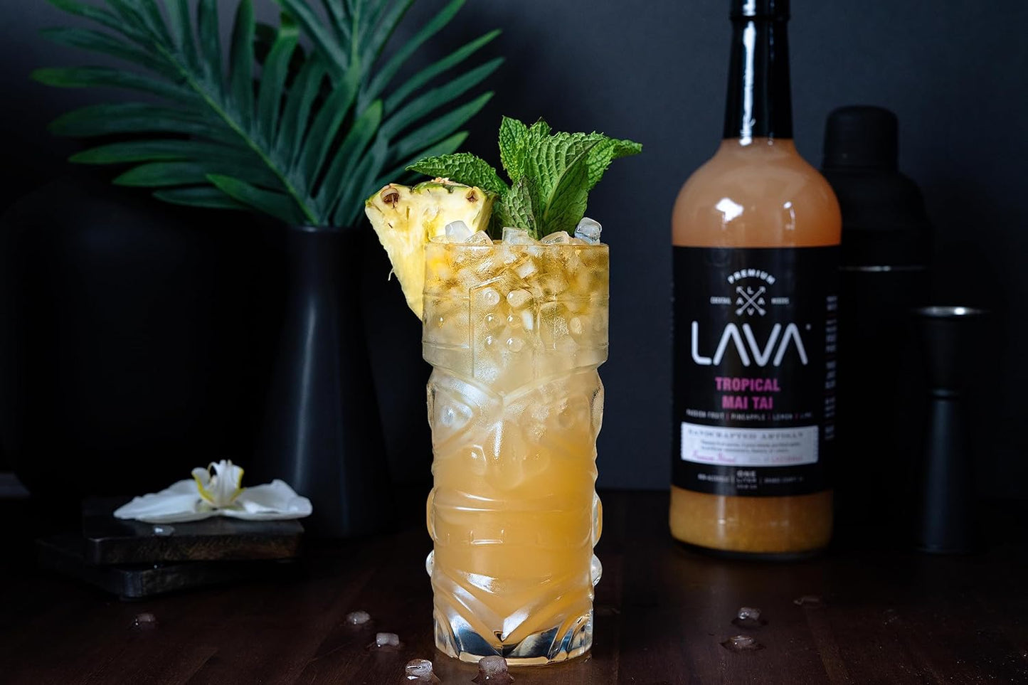 (3 Pack) LAVA Premium Tropical Mai Tai Cocktail Mix made with real passion fruit, pineapple, lemon and lime, no artificial sweeteners, 1-Liter (33.8oz) Glass Bottle, Ready to Use.