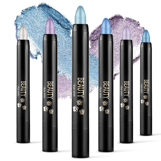 Boobeen 6PCS Cream Eyeshadow Sticks - Waterproof Eyeshadow Pencil Crayons - Eye Brightener Stick Shimmer Pens - Create Glitter Eye Makeup - Easy to Use