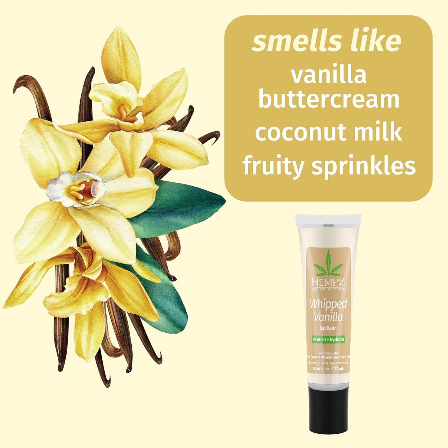 Hempz NEW Vanilla Lip Butter Balm, Soothing and Hydrating Lip Care for Men or Women, .44oz