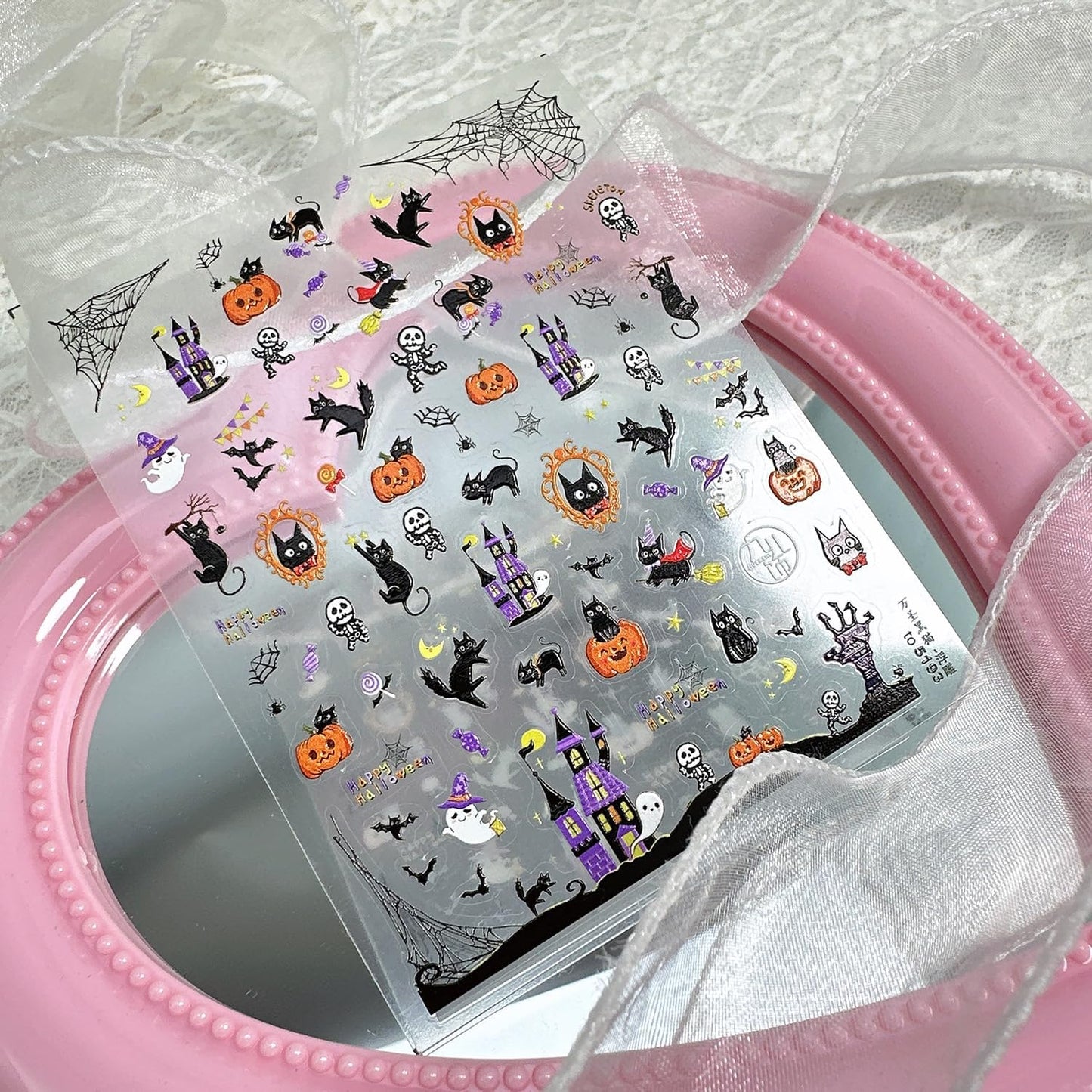 1 Sheets Embossed Halloween Nail Stickers for Nail Art Cute Pumpkin Black Cat Nail Decals Self-Adhesive Horror Ghost Skeleton Nail Art Stickers 5D Spider Web Nail Design Decals for Women