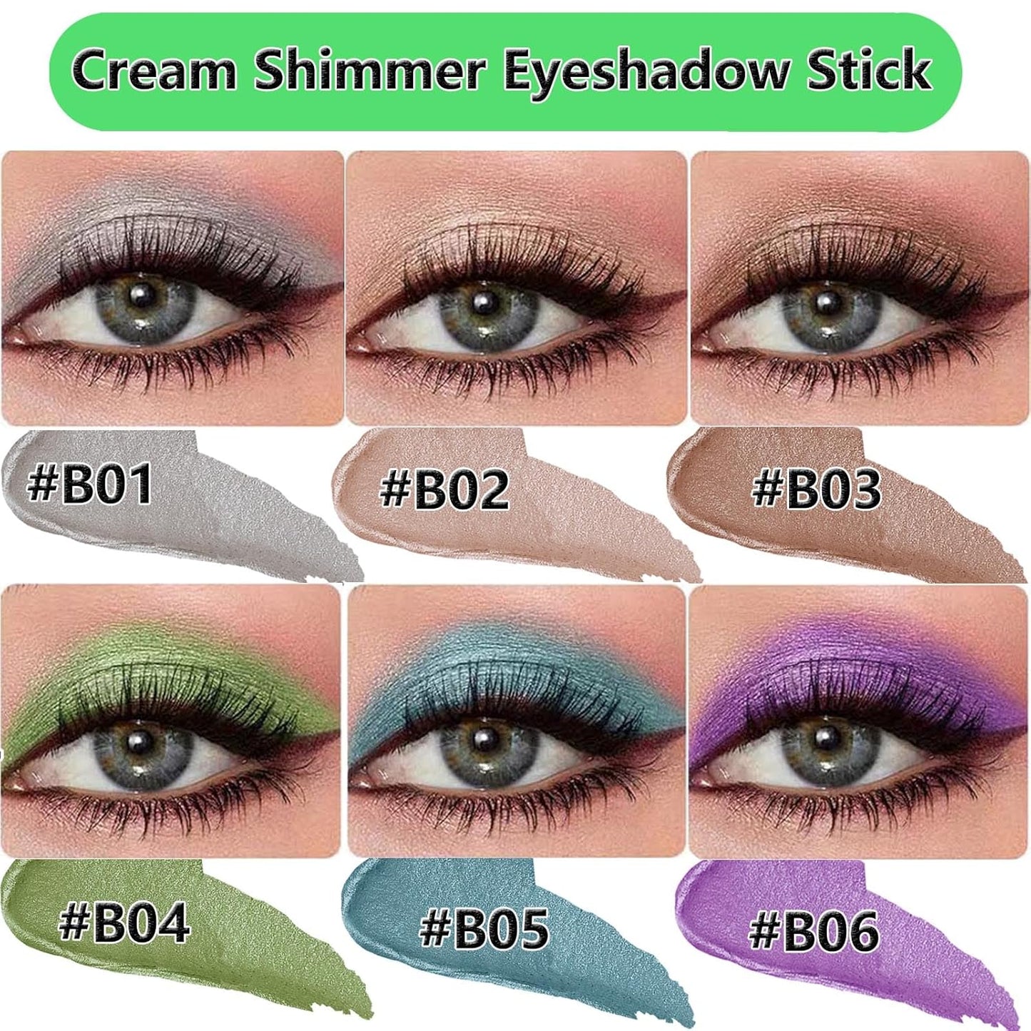 Bright Green Eyeshadow Stick, Blendable Creamy eyeshadow Eye Brightener Stick, Waterproof Eyeshadow Pencil Long Lasting, Smooth Shimmer Eye Shadow Highlighter Eye Liner.#B04 bright greenh shimmer