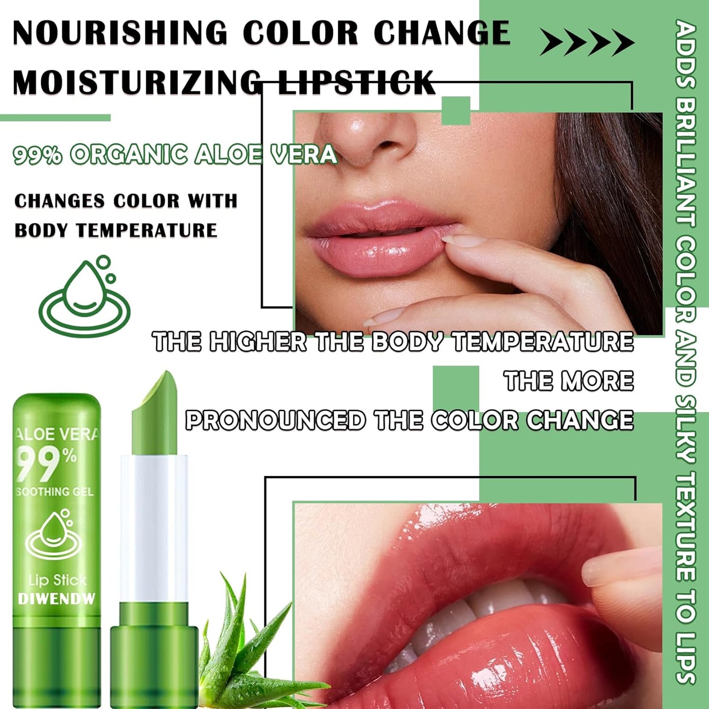 4PCS Aloe Vera Color Changing Lipstick,Temperature Color Change Lip Gloss Makeup Set,Waterproof Long Lasting Aloe Vera Tinted Lip Balm Moisturizer,Moisturizing PH Mood Magic Lipstick for Women